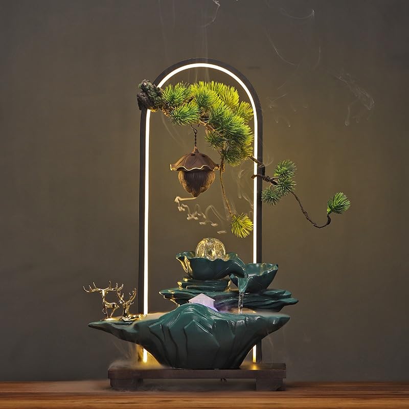 Alpine Water Fountain with Circulating Water Wheel - Small Indoor Desktop Waterfall Fountain for Home & Office Decor, Relaxation & Meditation