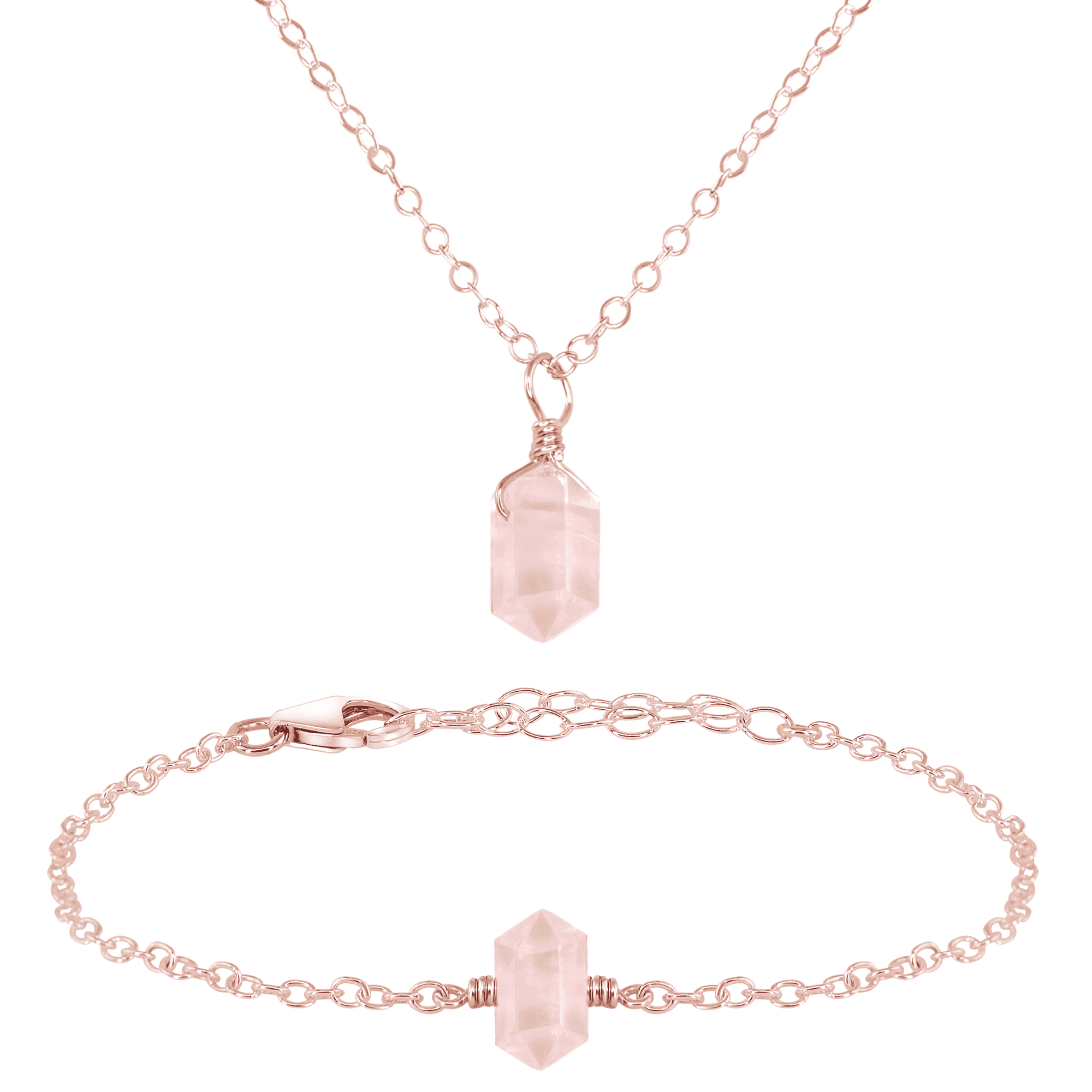 Rose Quartz Double Terminated Crystal Jewelry Set - Healing Stone Necklace & Earrings for Women - Perfect for Meditation, Energy Healing & Spiritual Gifts