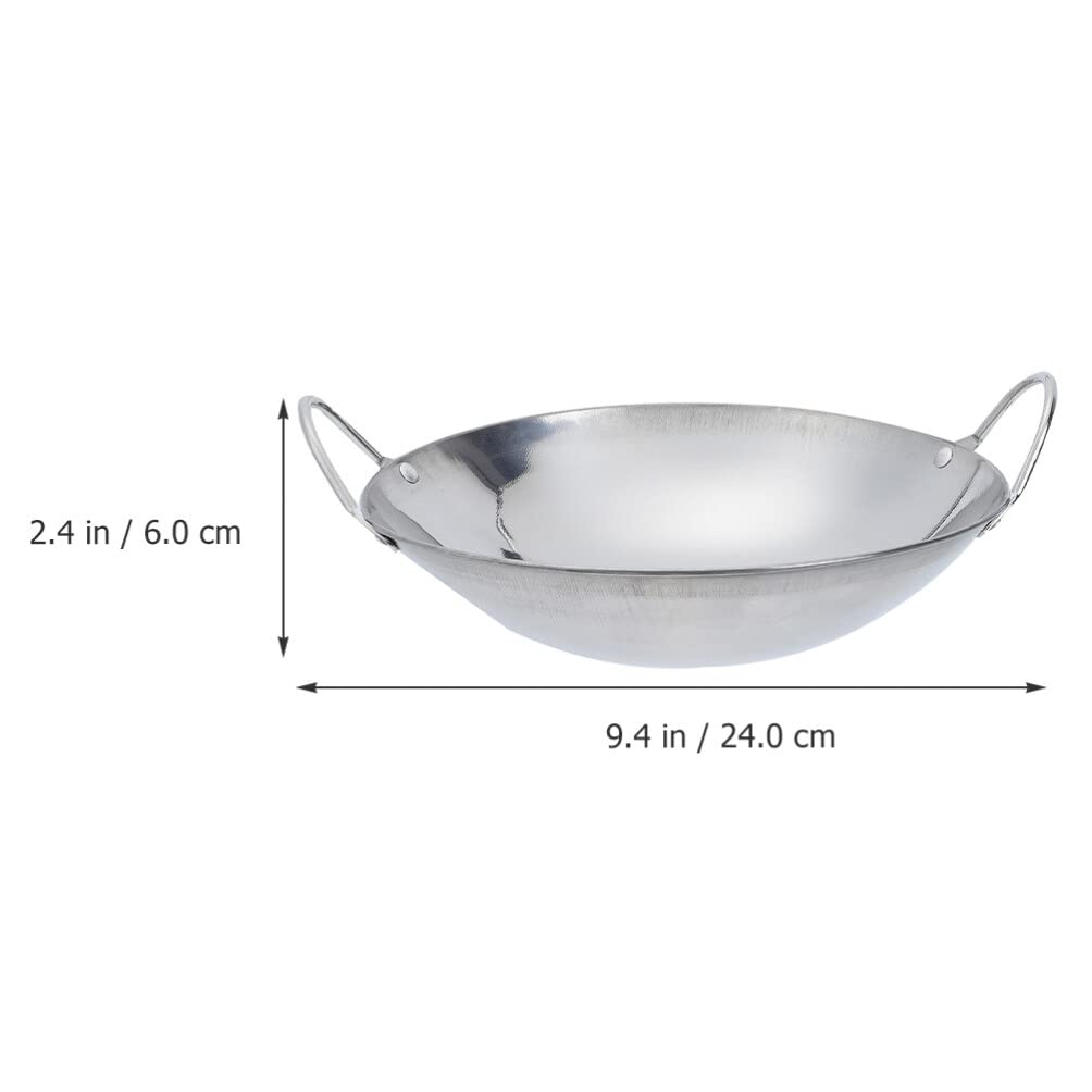 Happyyami 8-Inch Stainless Steel Wok Pan Set (2-Piece) - Nonstick Stir Fry Pan with Double Handles for Induction, Electric & Gas Stoves - Perfect for Asian Cooking, Stir-Frying, Deep Frying & Sautéing