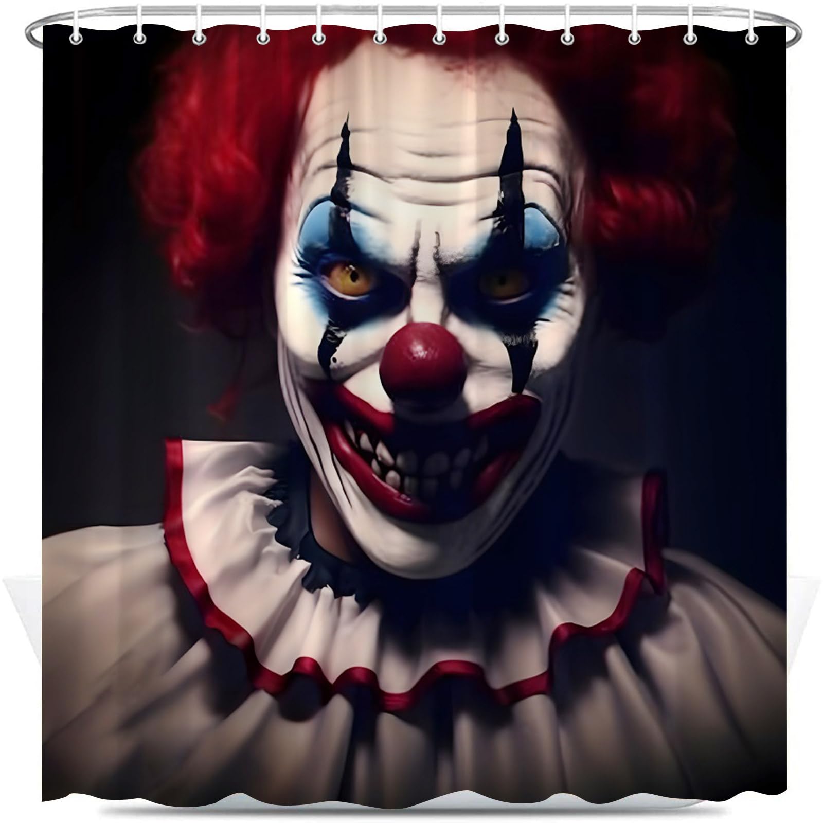 Scary Halloween Shower Curtain - Horror Clown Gothic Design, Black Modern Bathroom Decor with Hooks, 70x60 Inches - Perfect for Spooky Bathroom Makeover & Halloween Party Decorations