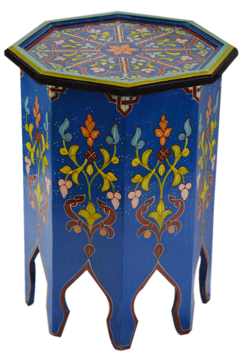 Handmade Moroccan Wood Side Table - Exquisite Blue Hand-Painted Design - Perfect for Living Room, Bedroom, or Office Decor