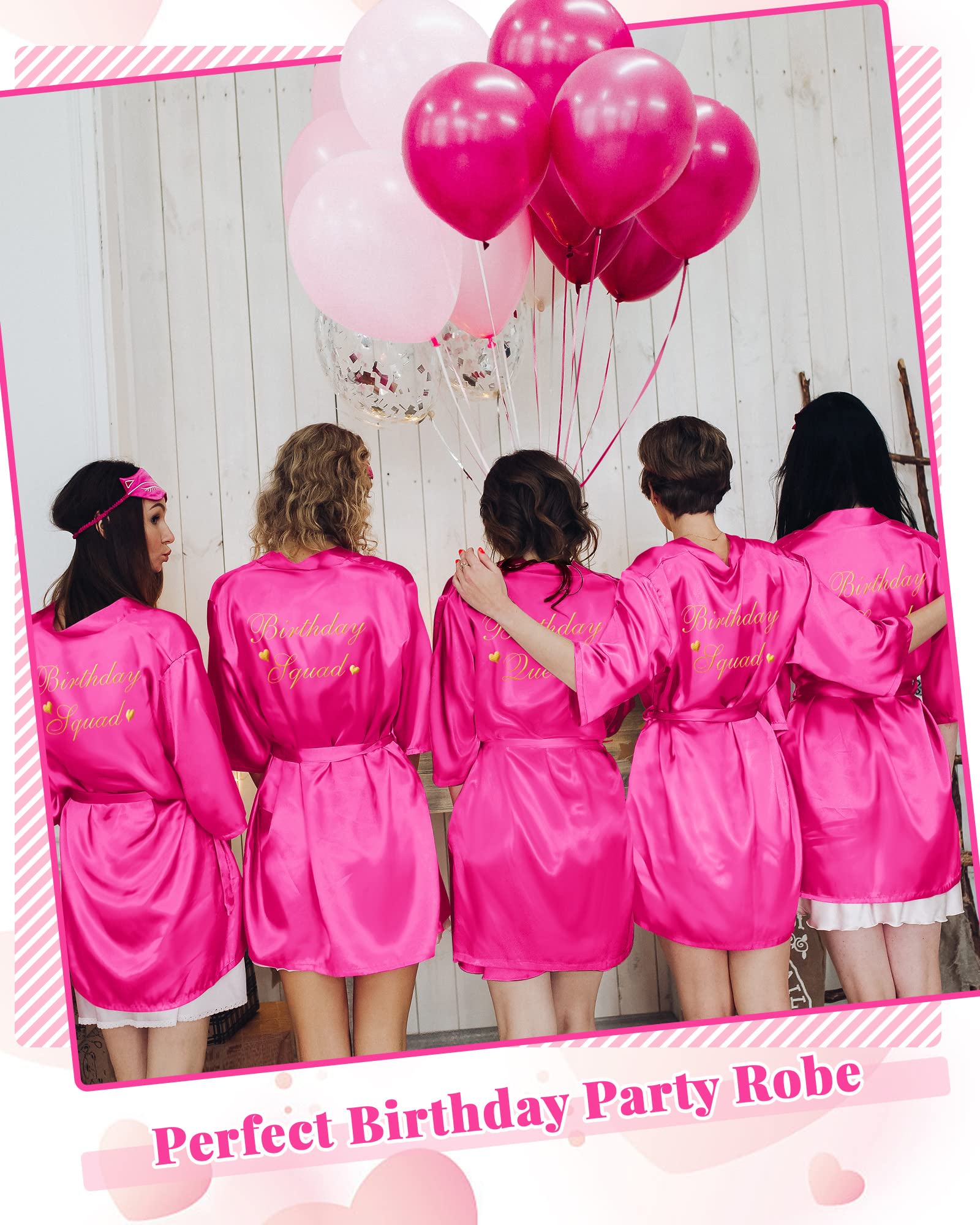 Xuhal 6 Pack Women's Birthday Squad Robes - Soft Silky Kimono Spa Bathrobe for Birthday Party, Sleepover, Bachelorette & Girls Night - Queen Spa Robe Gift Set for Women