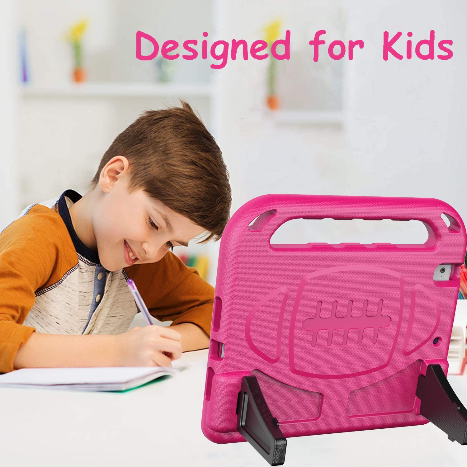 BMOUO Shockproof Kids iPad Case for iPad 9.7 (2018/2017), iPad Air 2/1, iPad Pro 9.7 - Convertible Stand Handle with Built-in Screen Protector - Compatible with iPad 6th/5th Generation 9.7 inch (Rose) - Perfect for School, Travel & Home Use