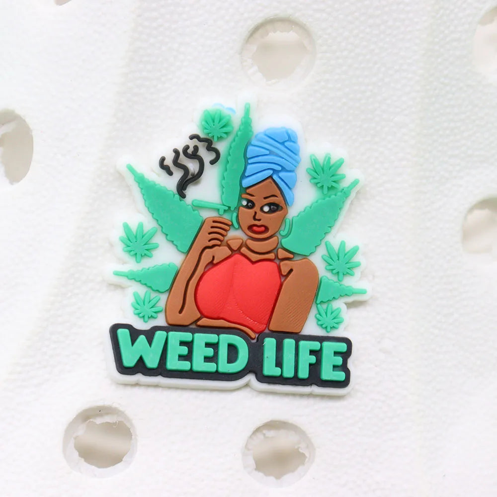 24Pcs PVC Shoe Charms for Clogs & Slippers - Tanker, Weed Life, Hand, Woman, Love Lips, Money & Coffee Designs - Fun Shoe Accessories for Women & Girls - Perfect for DIY Decor, Parties & Gifts