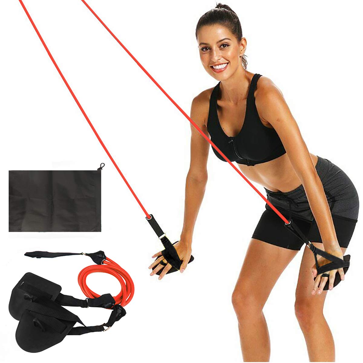 FOOING Swimming Arm Strength Trainer - Professional Freestyle Swim Resistance Bands with Paddle Fins for Adults & Athletes - 30lb Elastic Training Bands for Pool, Open Water & Home Workouts (Red)