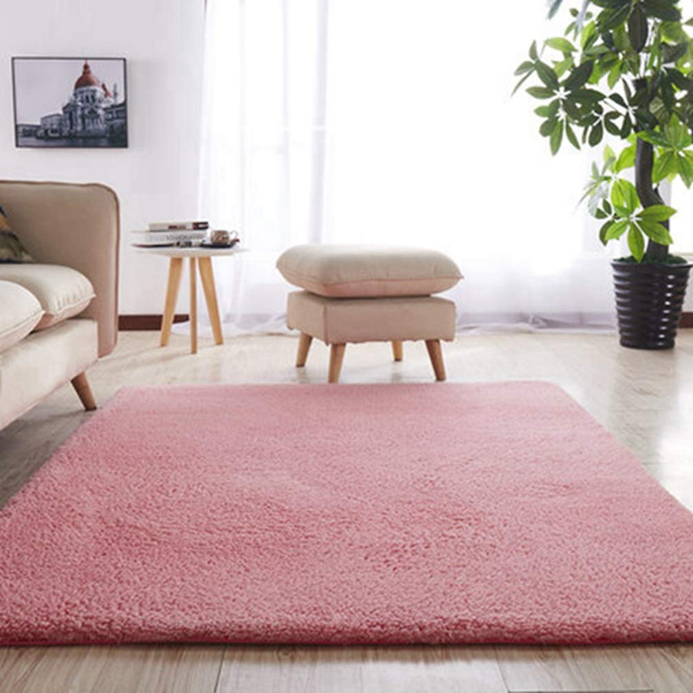 Soft Plush Shag Area Rug - Non-Slip Rectangular Carpet for Living Room, Bedroom, Nursery - Modern Home Decor Indoor/Outdoor Runner - Pink 4.2' x 6.2' - Perfect for Kids Play Area, Cozy Floor Covering & Home Staging