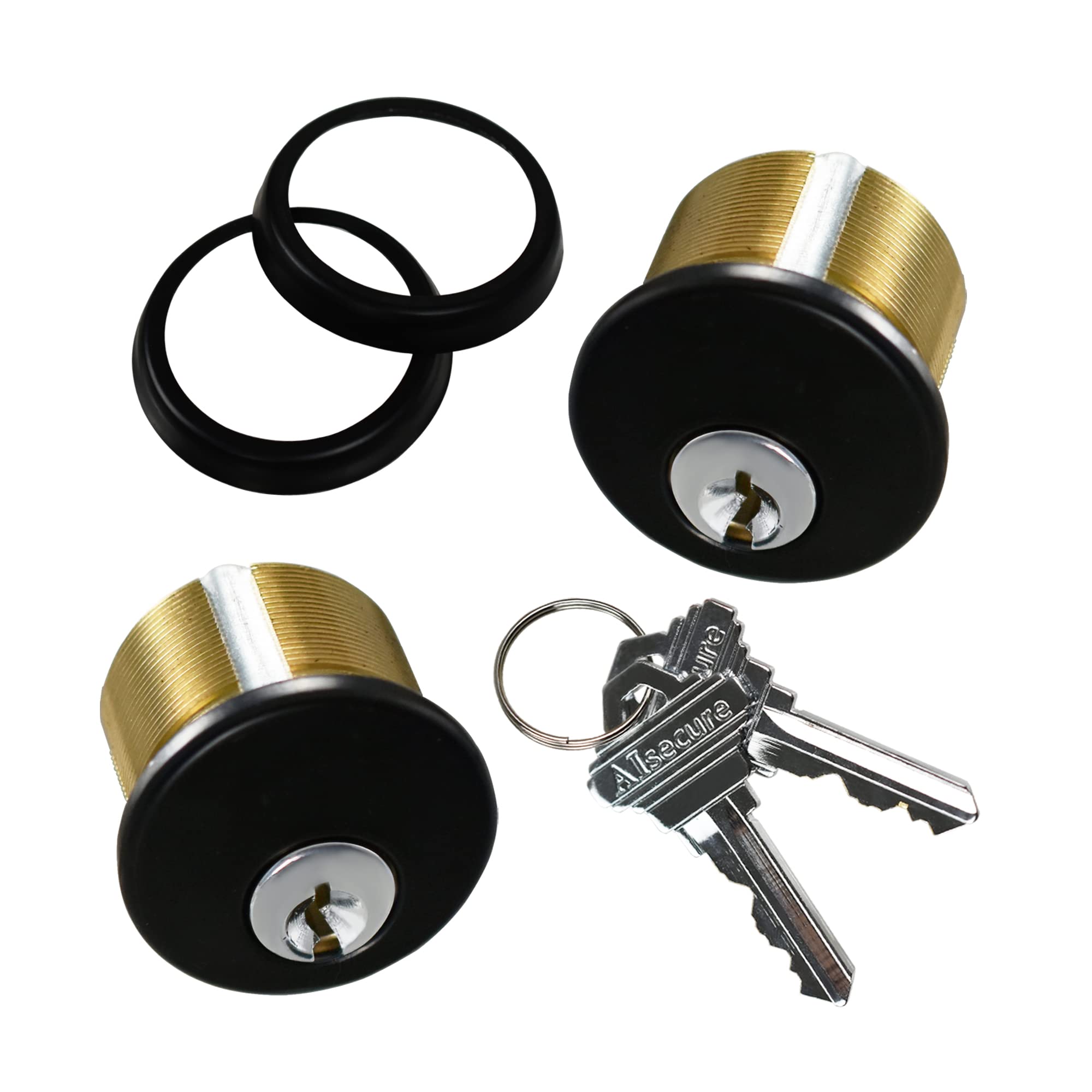 Brass Mortise Cylinder Lock 2-Pack - Commercial Storefront Door Lock Compatible with Adams Rite, Kawneer & Vistawall Deadbolts - Black Finish with Matching Keys - Ideal for Office Buildings, Retail Stores & Security Doors