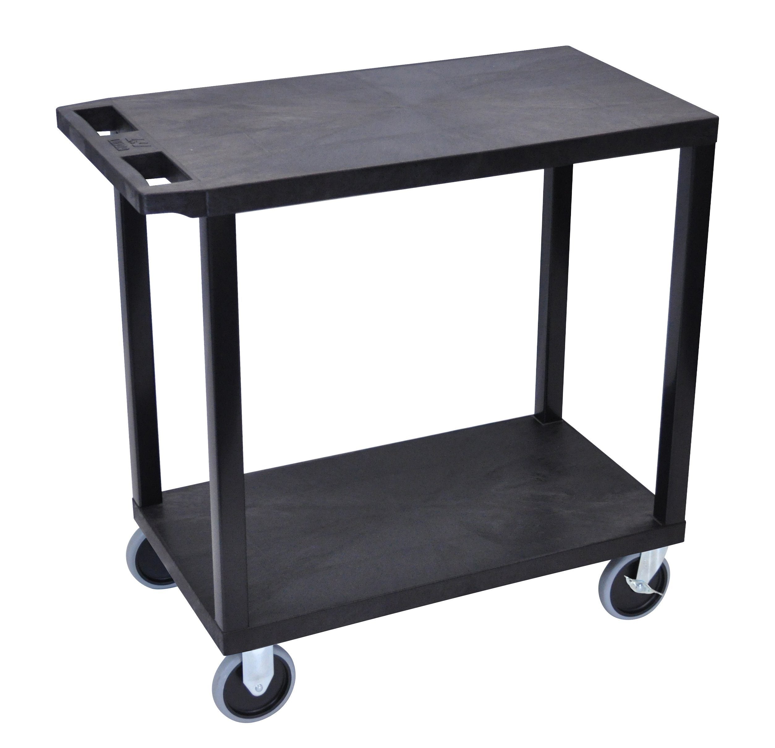Luxor Black EC22HD B 18x32 Utility Cart with 2 Flat Shelves - Perfect for Office, Kitchen, or Workshop Storage and Organization