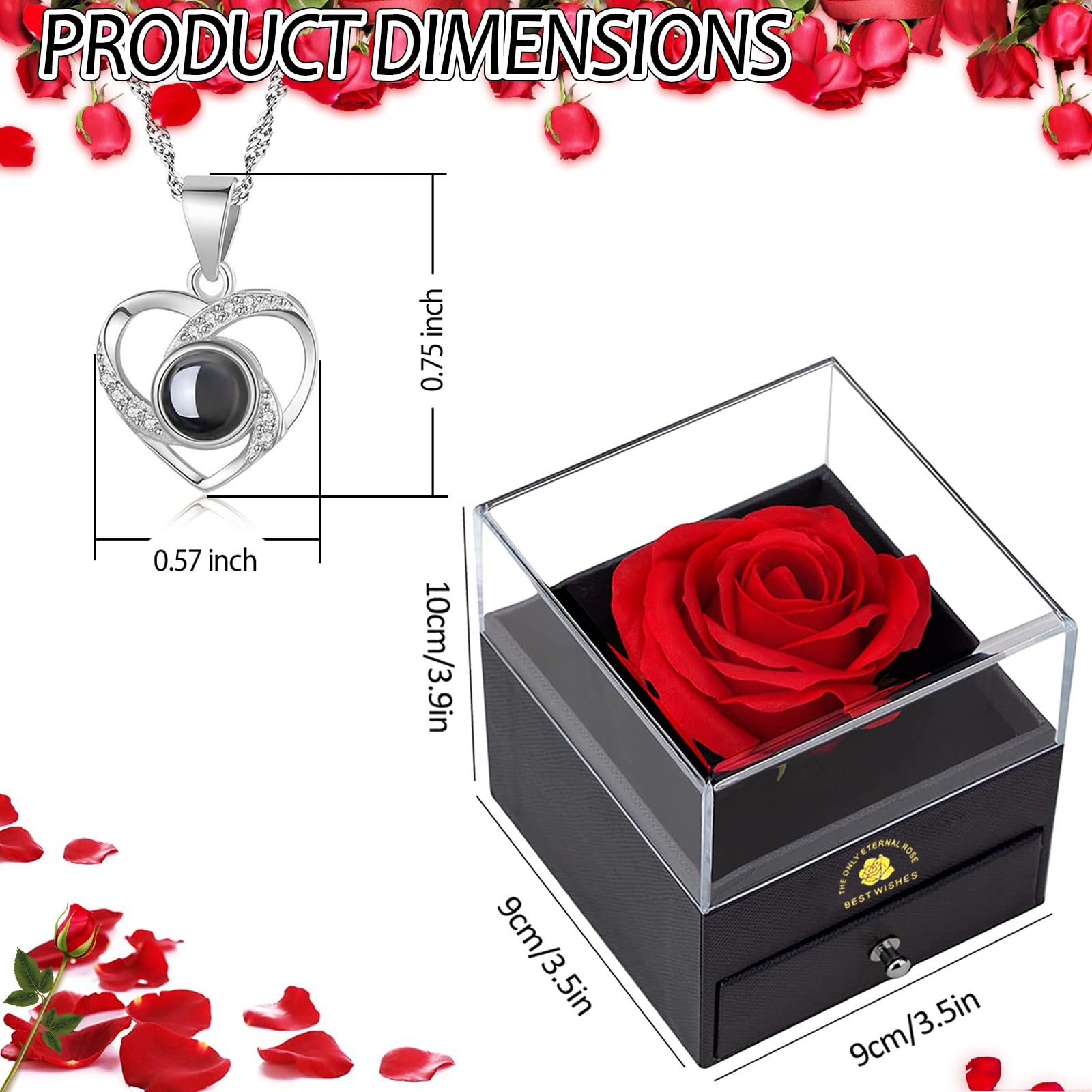EGEKTBH Preserved Eternal Rose Gift Box with 'Love You' Necklace - Perfect Mother's Day, Birthday, Anniversary & Valentine's Day Gift for Her | Elegant Home Decor & Romantic Keepsake