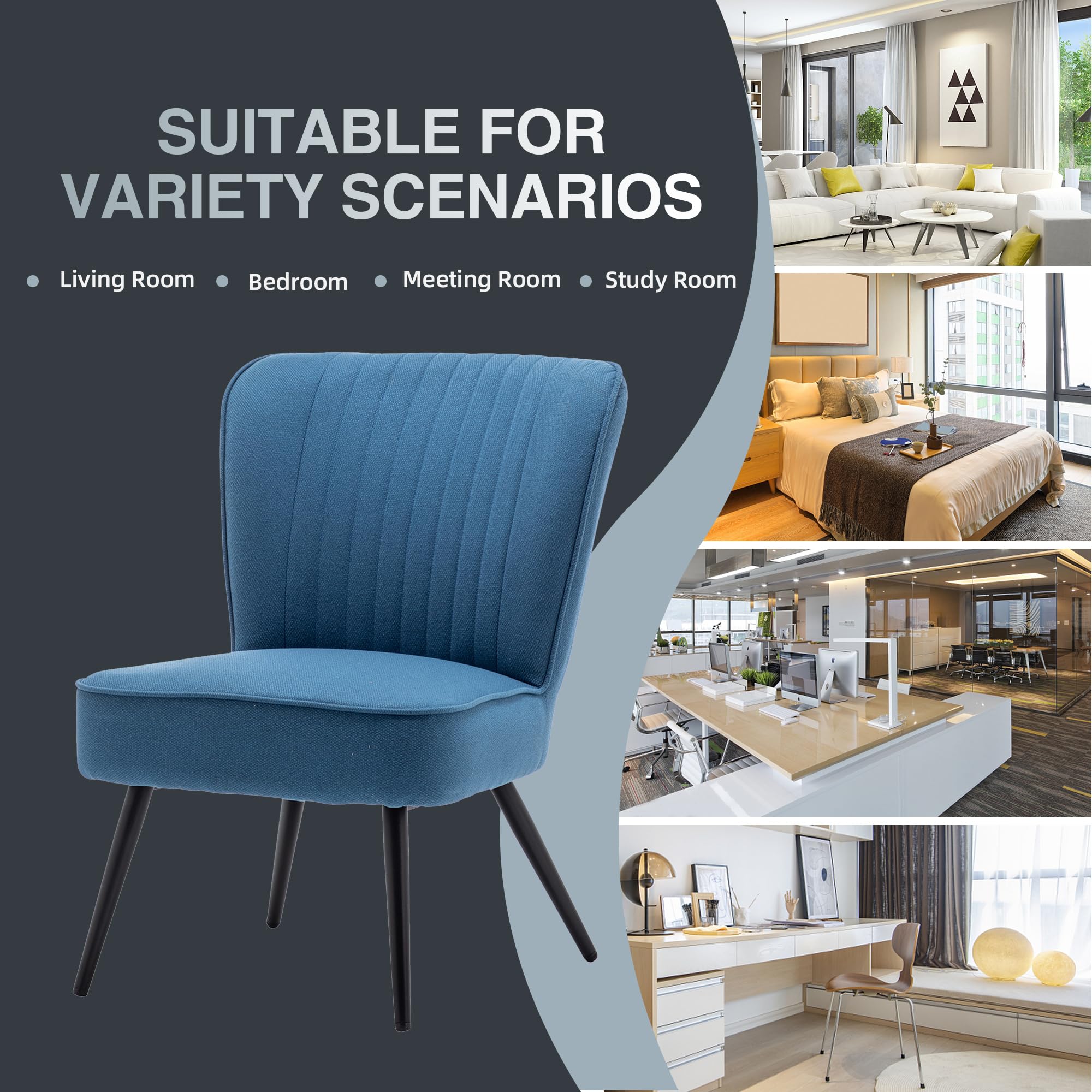 Modern Blue Accent Chair Set of 2 - Upholstered Armless Slipper Chairs for Living Room, Bedroom & Reception - Comfy Wingback Club Chairs for Guest Seating & Lounge Areas - Perfect for Home Decor, Apartments and Office Waiting Rooms