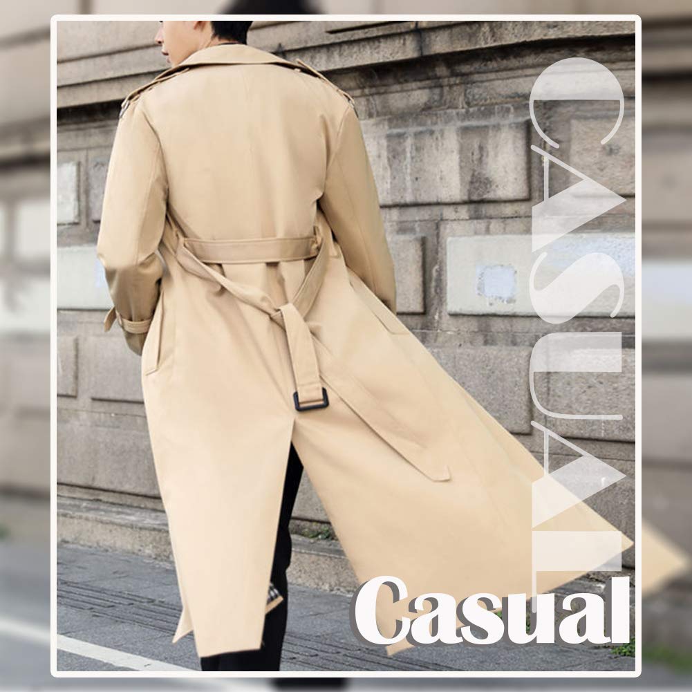 Men's Double Breasted Trench Coat - Oversized Casual Windbreaker with Lapel - Long Jacket Overcoat for Fall & Winter | Perfect for Office, Dating & Outdoor Activities
