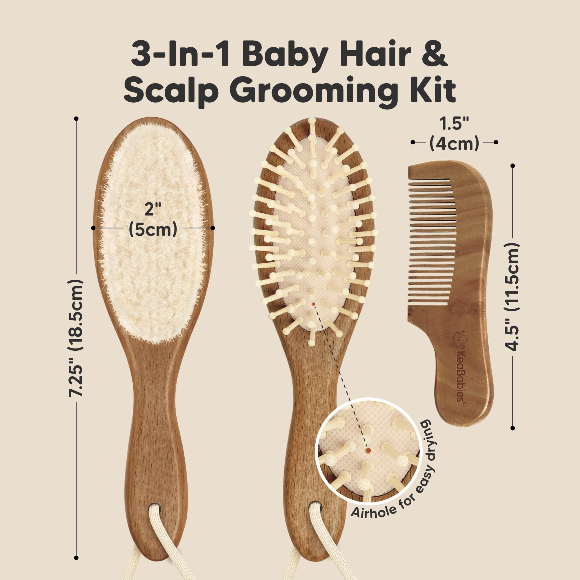Wooden Baby Hair Brush & Comb Set for Newborns - Soft Goat Bristle for Gentle Hair Care at Home