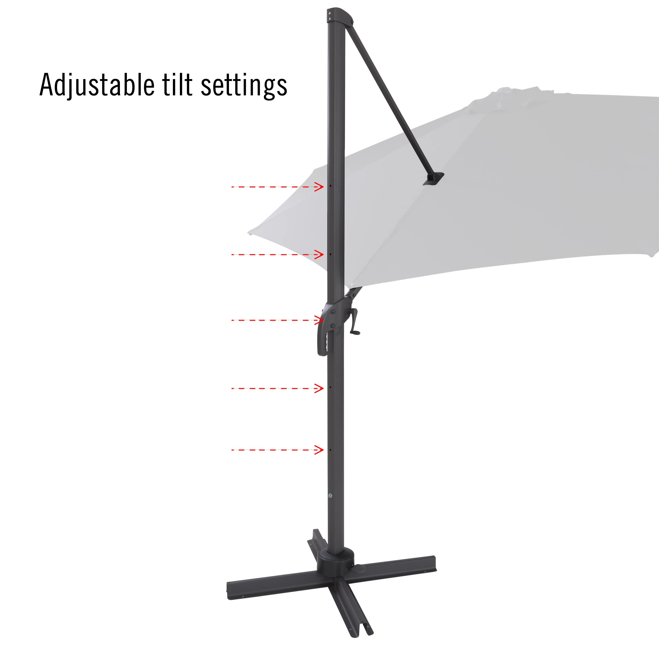 CorLiving 11.5ft Deluxe Offset Patio Umbrella with Base Weights - Warm White Fabric Canopy for Outdoor Shade - Perfect for Poolside, Backyard, Deck, and Garden Relaxation