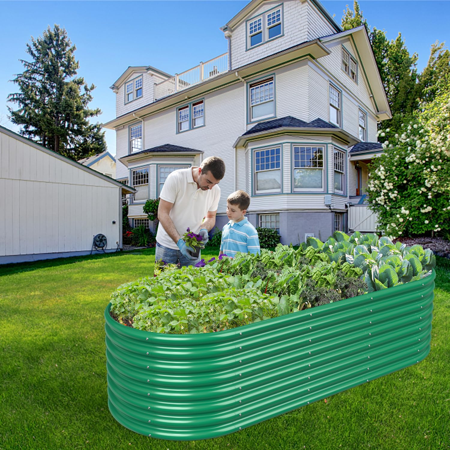 8FT x 3FT x 2FT Dark Green Raised Garden Bed - Outdoor Planter Box for Vegetables, Herbs & Flowers | Perfect for Backyard Gardening, Patio Decor & Urban Farming