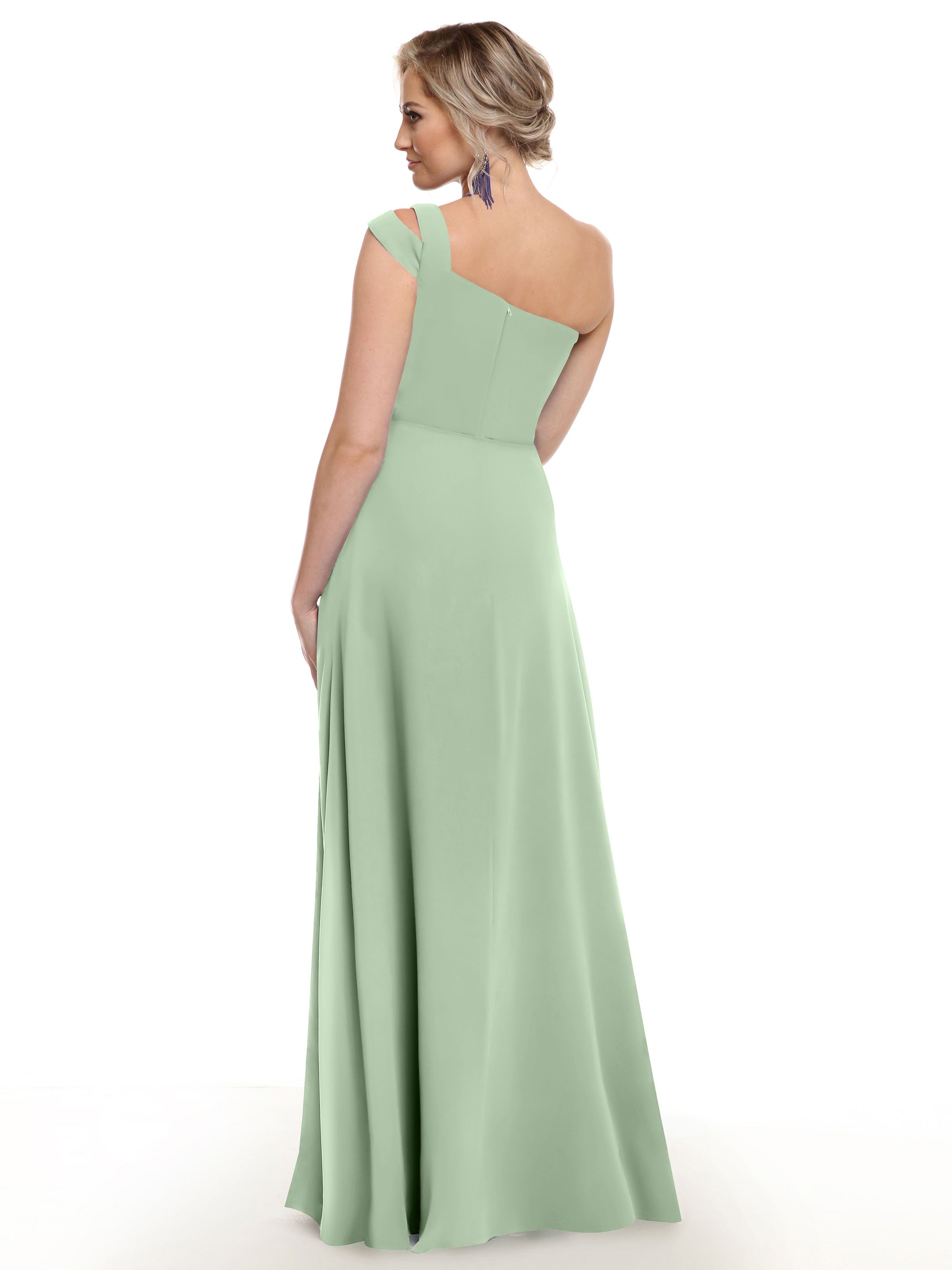 Elegant 80139 Chiffon A-Line One Shoulder Bridesmaid Dress with High Slit - Perfect for Weddings, Formal Events & Evening Parties
