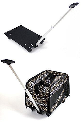 dbest Pet Smart Cart - Small Cheetah Print Rolling Pet Carrier with Wheels, Collapsible & Airline Approved Soft-Sided Travel Bag for Dogs & Cats - Perfect for Air Travel, Vet Visits & Outdoor Adventures