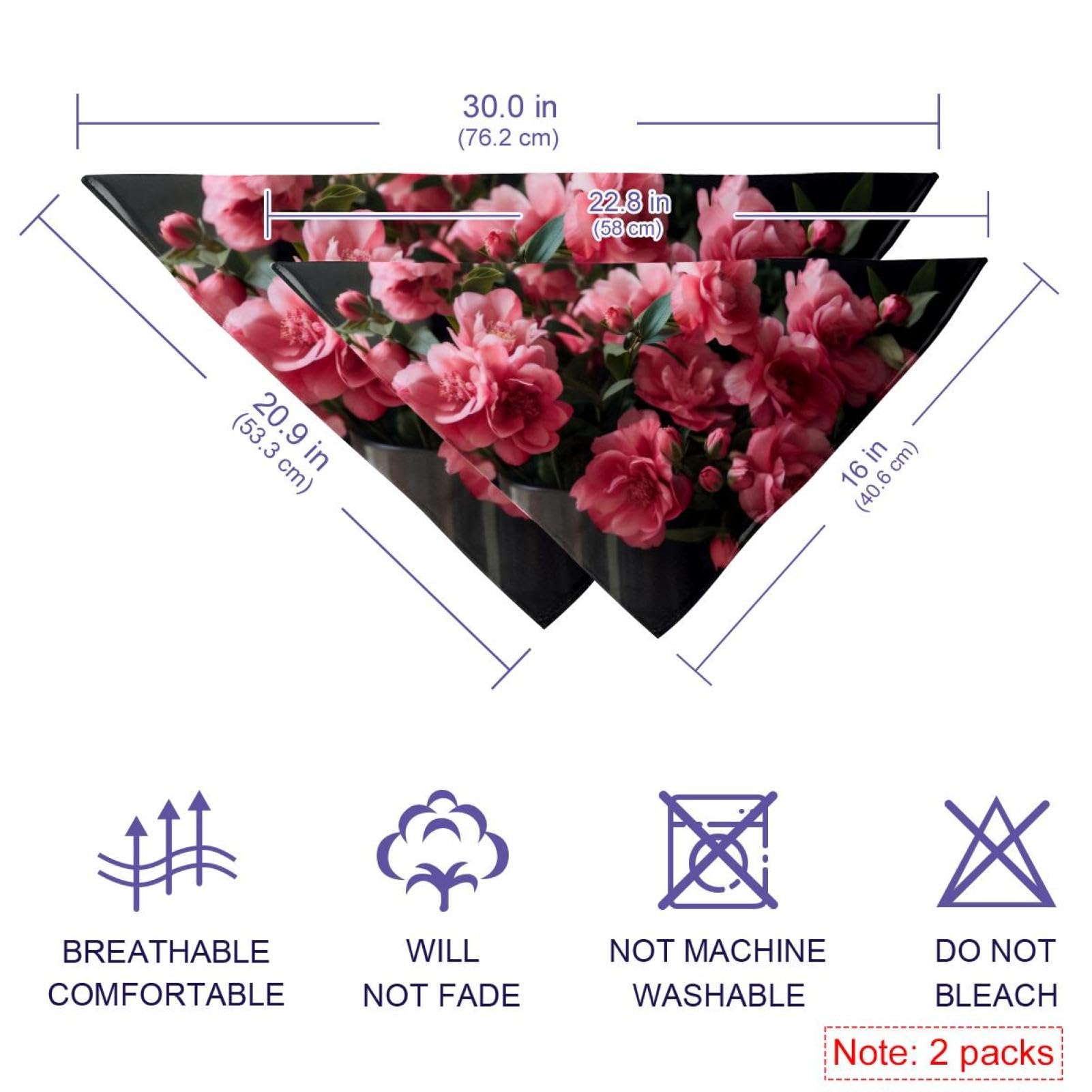2-Piece Dog Bandanas with Vase and Pink Flowers Pattern - Pet Wedding Photo Props, Square Bibs & Scarf Accessories for Dogs - Perfect for Pet Weddings, Photo Shoots & Special Occasions