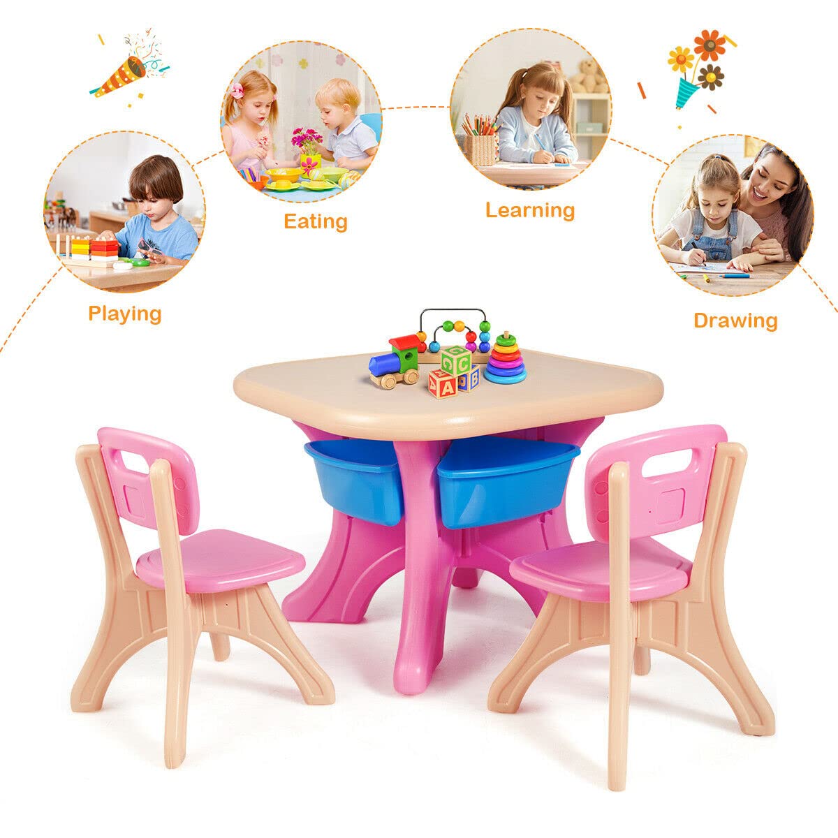 Kids Table and Chair Set with Storage - Lightweight Activity Table for Reading, Drawing & Play - Toddler Furniture for Ages 2-6 (Pink) - Perfect for Playrooms, Preschools & Home Learning Spaces