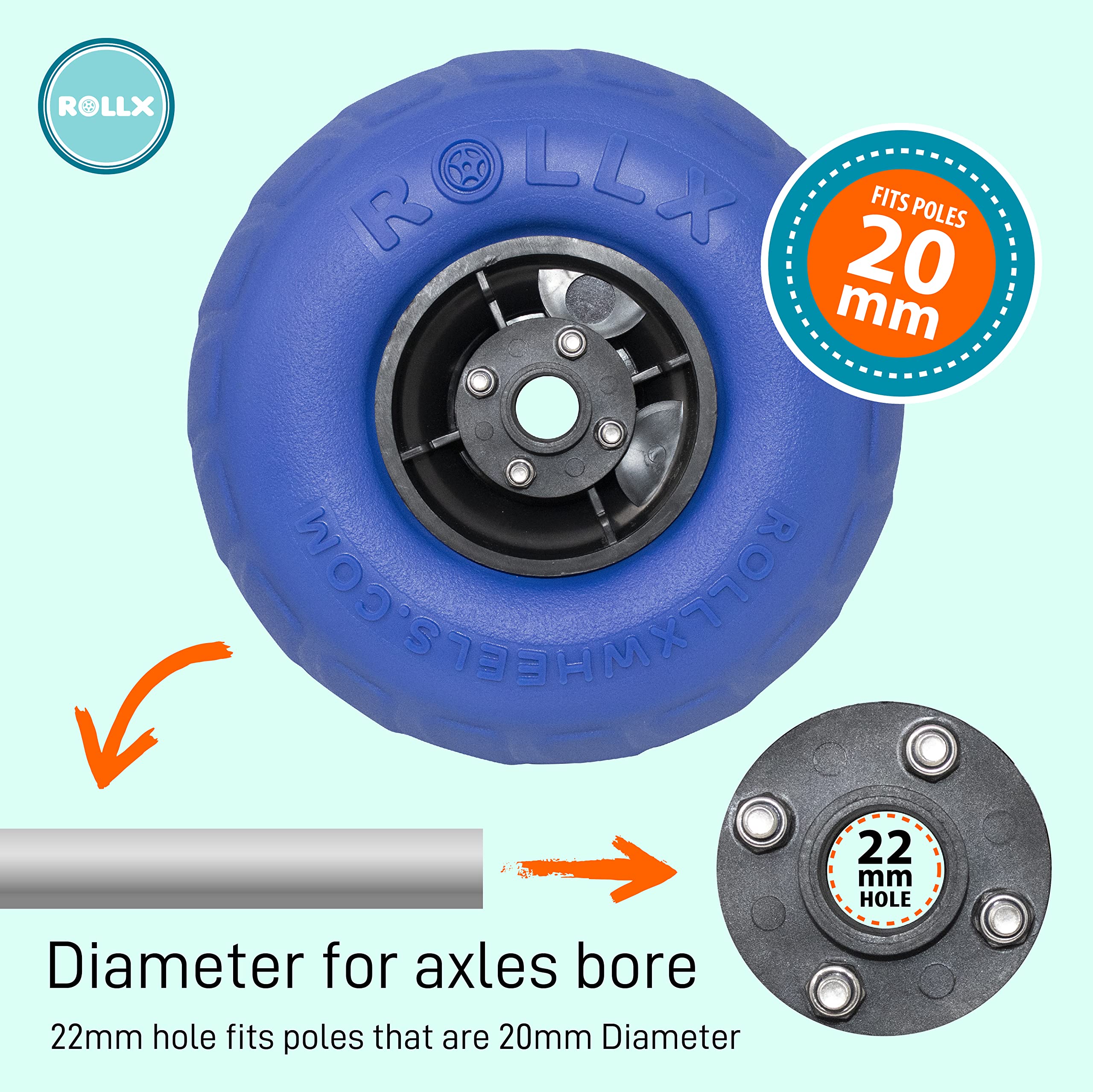 RollX 9-Inch Balloon Beach Wheels Set - Heavy Duty Sand Wheels for Beach Carts, Coolers & Wagons - Perfect for Sandy Terrain, Shoreline & Outdoor Adventures
