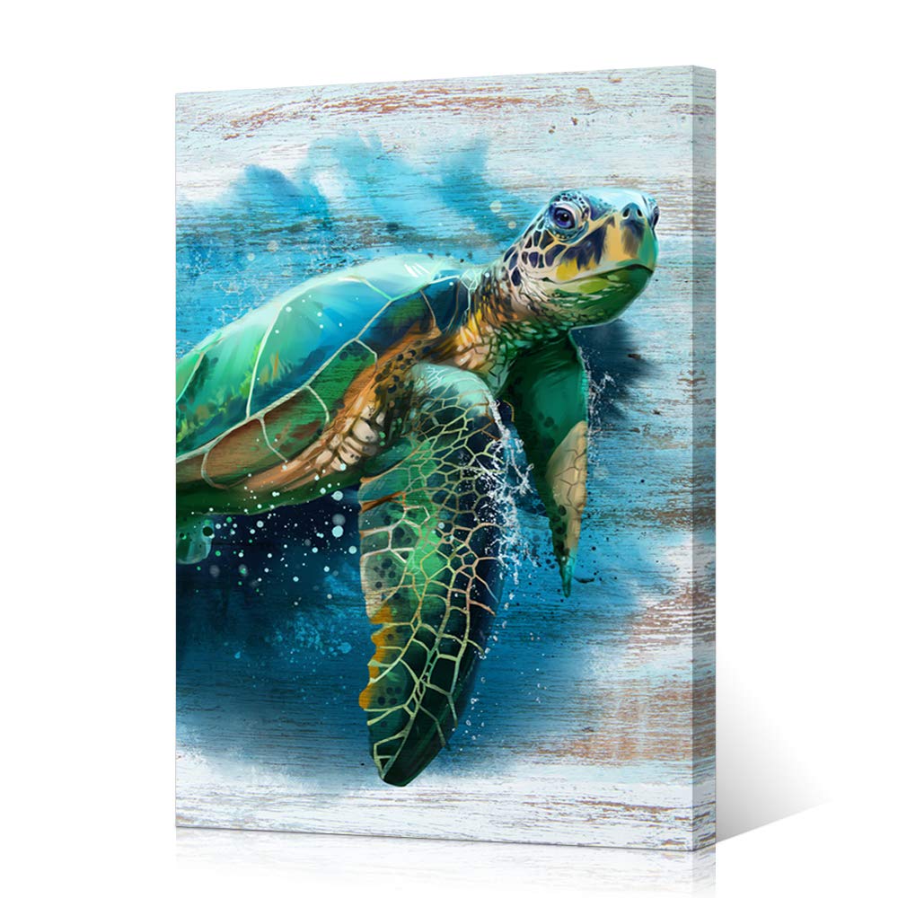 Homeoart Sea Turtle Wall Art - Framed Ocean Theme Canvas Painting for Bathroom Decor, 24x36 Inches - Perfect for Coastal Living Rooms, Beach House Bedrooms & Spa Bathrooms