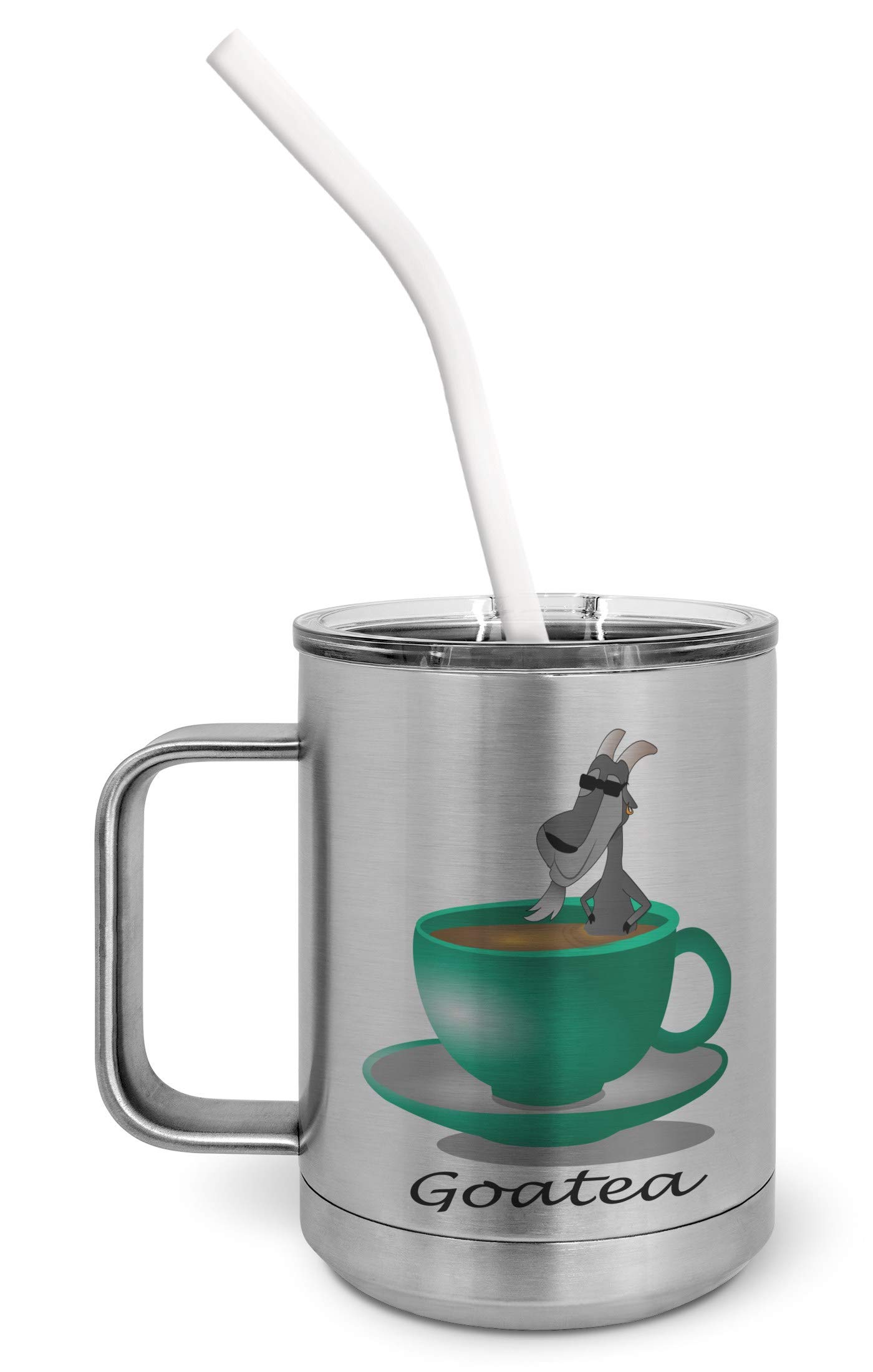 PixiDoodle Funny Tea Goat Lover Insulated Coffee Mug Tumbler - 15oz Stainless Steel Travel Cup with Spill-Proof Lid & Silicone Straw - Perfect for Hot/Cold Drinks, Office, Camping & Gifts