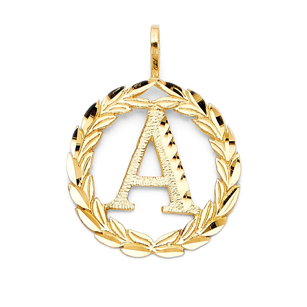14K Yellow Gold Initial Wreath Pendant Necklace - Personalized Monogram Jewelry for Women - Perfect for Birthdays, Anniversaries & Gifts