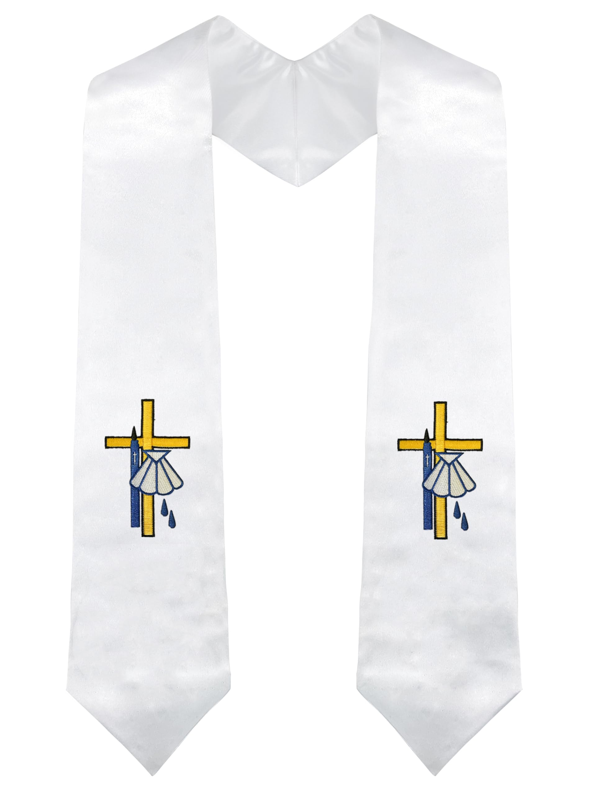 Baptism Stoles with Cross & Candle Embroidery - For Christening & Church Ceremonies