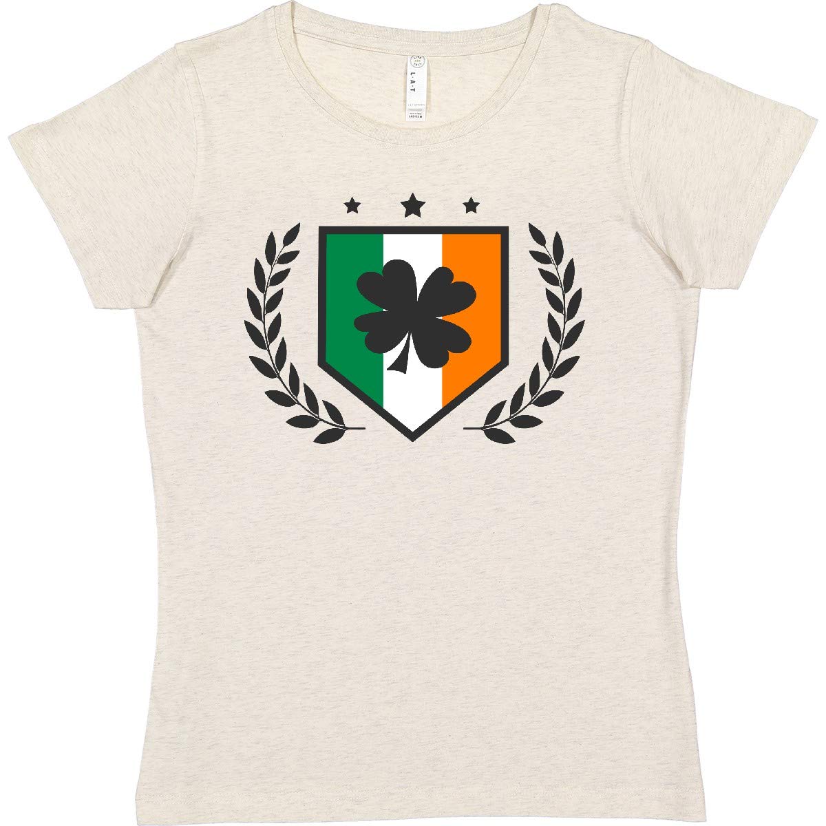 Inktastic St. Patrick's Day Irish Flag Shield & Shamrock Women's T-Shirt | Green Celtic Pride Apparel for St. Paddy's Day Celebrations & Irish Heritage Events