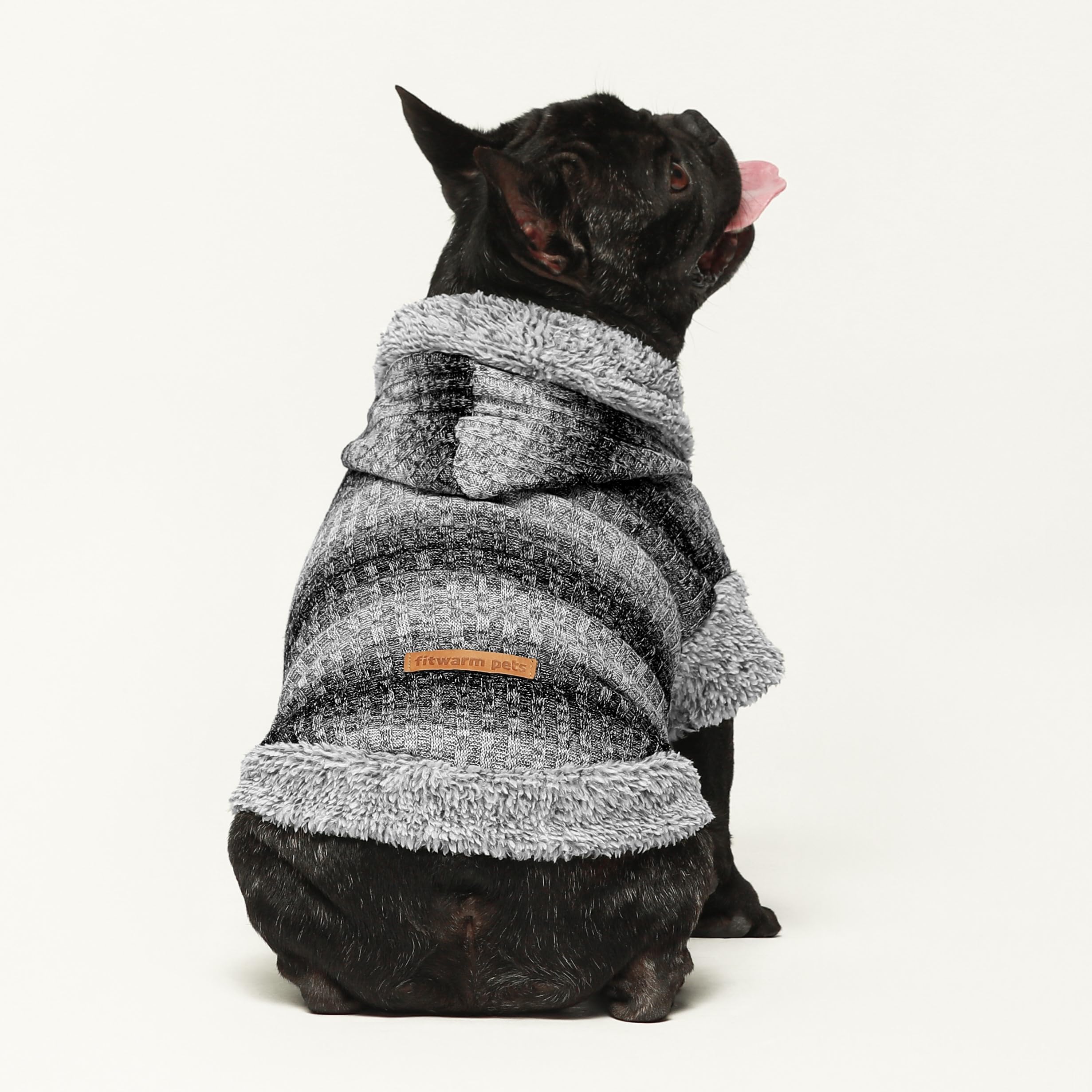 Fitwarm Fuzzy Dog Sweater - Knitted Winter Pet Clothes for Small Dogs & Cats - Cozy Hooded Outfit for Puppies & Kittens in Heather Grey & Black (XXL) - Perfect for Cold Weather Walks & Indoor Comfort