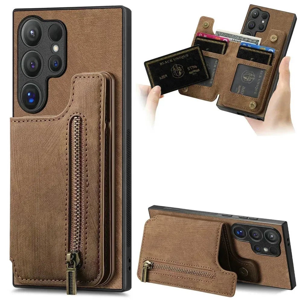 Samsung Galaxy S25 Ultra Leather Wallet Case with Zipper & Magnetic Closure - Slim Protective Cover for Everyday Use & Travel