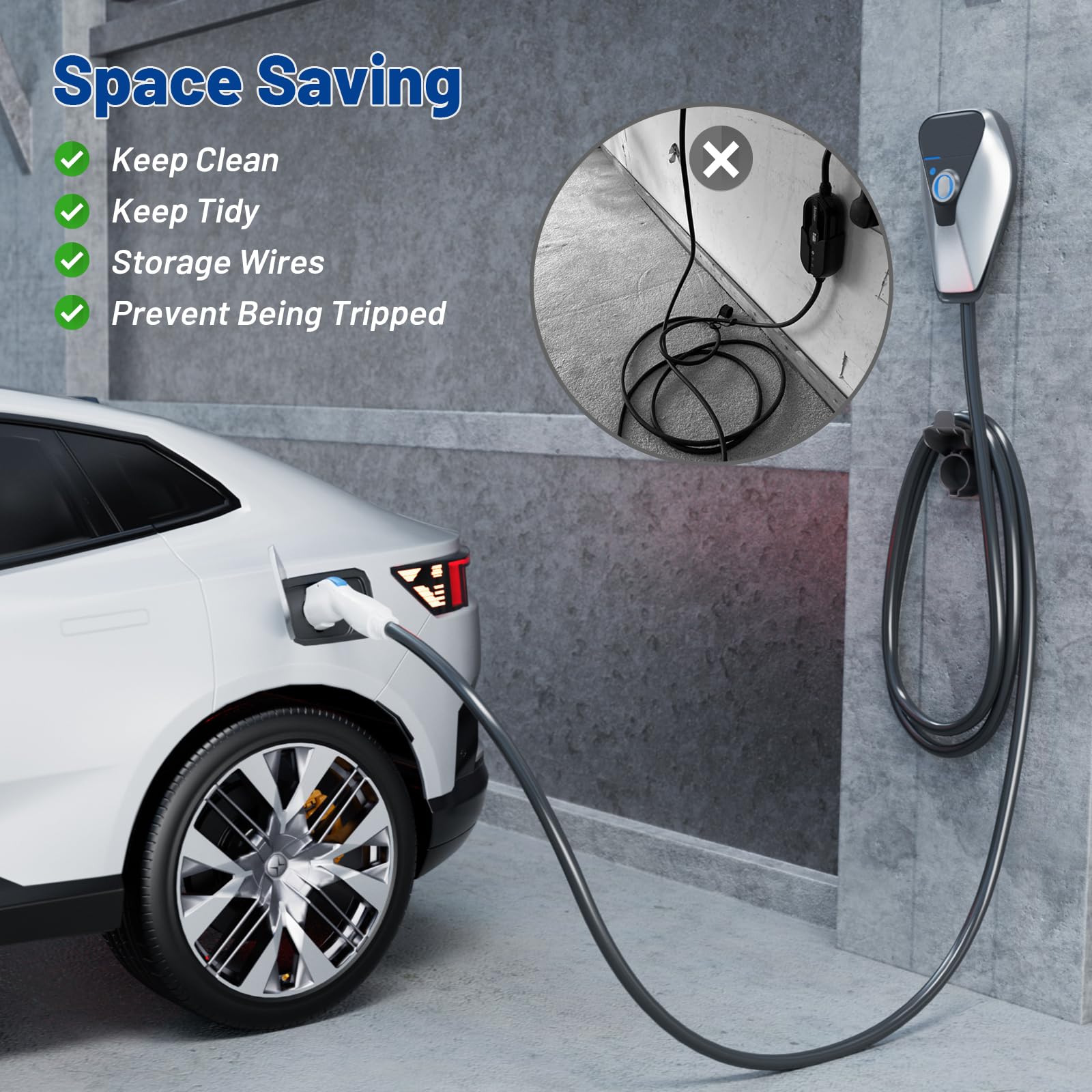 Anina EV Charger Holder - Wall-Mounted SAE J1772 Charging Cable Organizer for Electric Vehicles | Portable Car Charger Hanger & Cord Management System | Perfect for Garage, Home & Public Charging Stations
