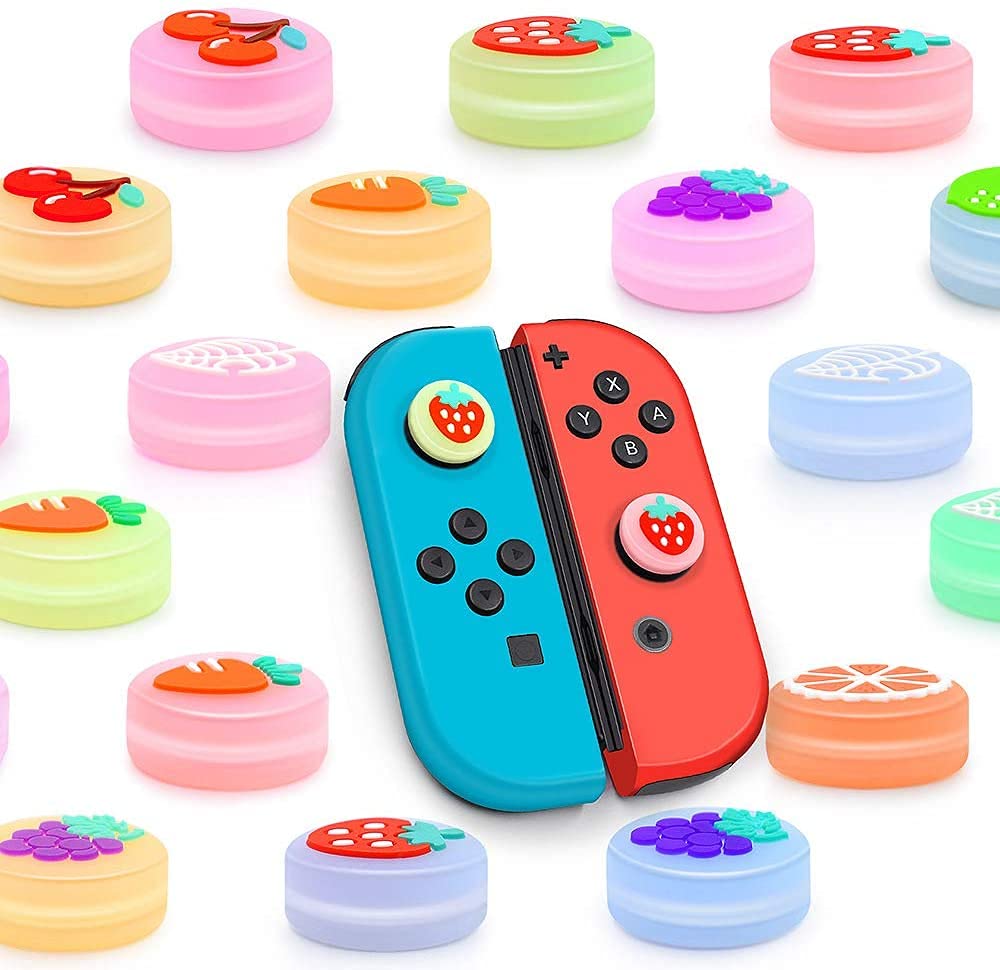 2 Pack Luminous Joystick Thumb Grips for Nintendo Switch & Switch Lite - Glow in The Dark Thumbstick Caps for Joy-Con Controllers (Pink Strawberry) - Perfect for Gaming in Low Light & Night Play