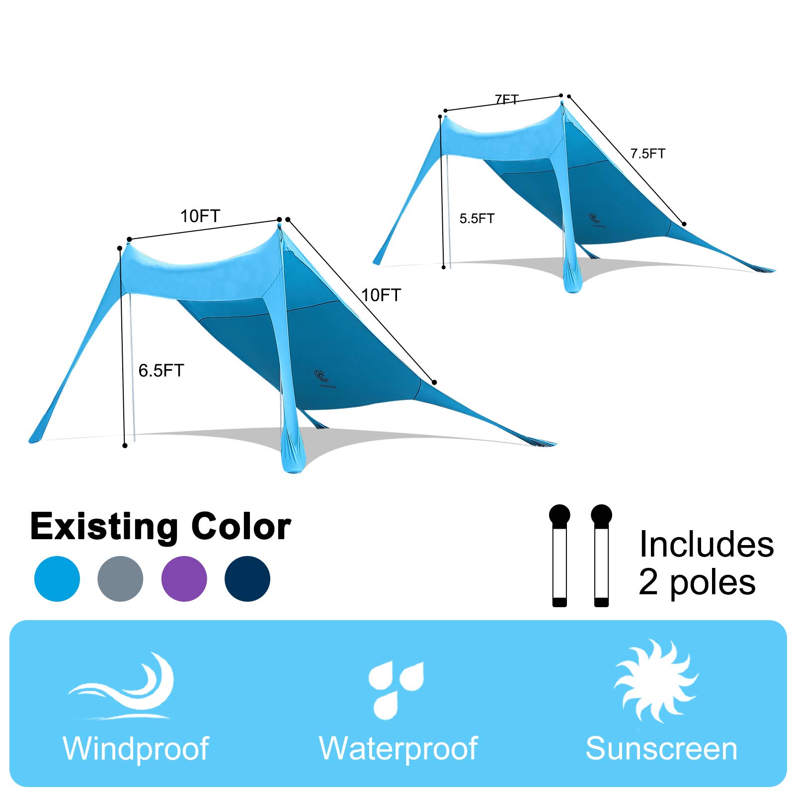 **BOTINDO Family Beach Tent - Pop Up Sun Shade Canopy with 2 Stability Poles & Carry Bag - Portable Outdoor Shelter for Fishing, Camping, Backyard, Picnics & Beach Trips**