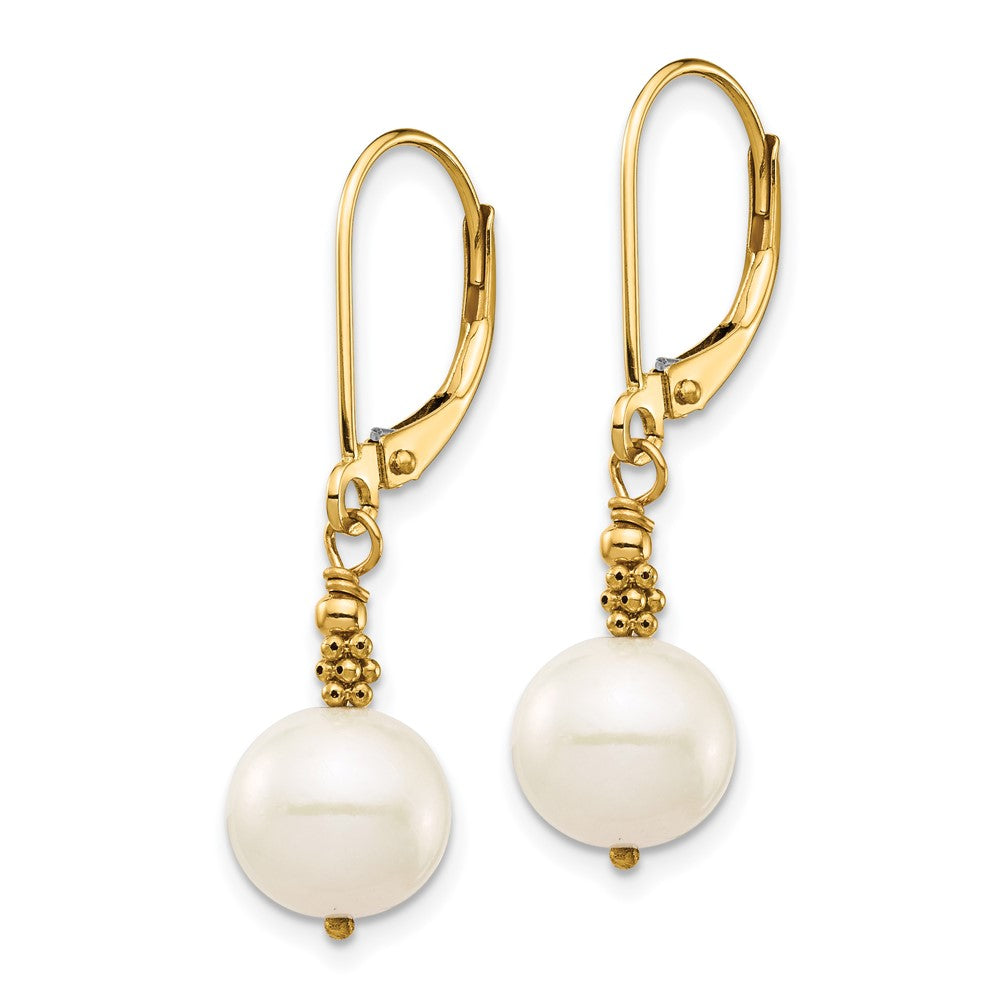 8-9mm Near Round White Freshwater Cultured Pearl Leverback Earrings - XF654E - Elegant Jewelry for Weddings, Parties & Special Occasions