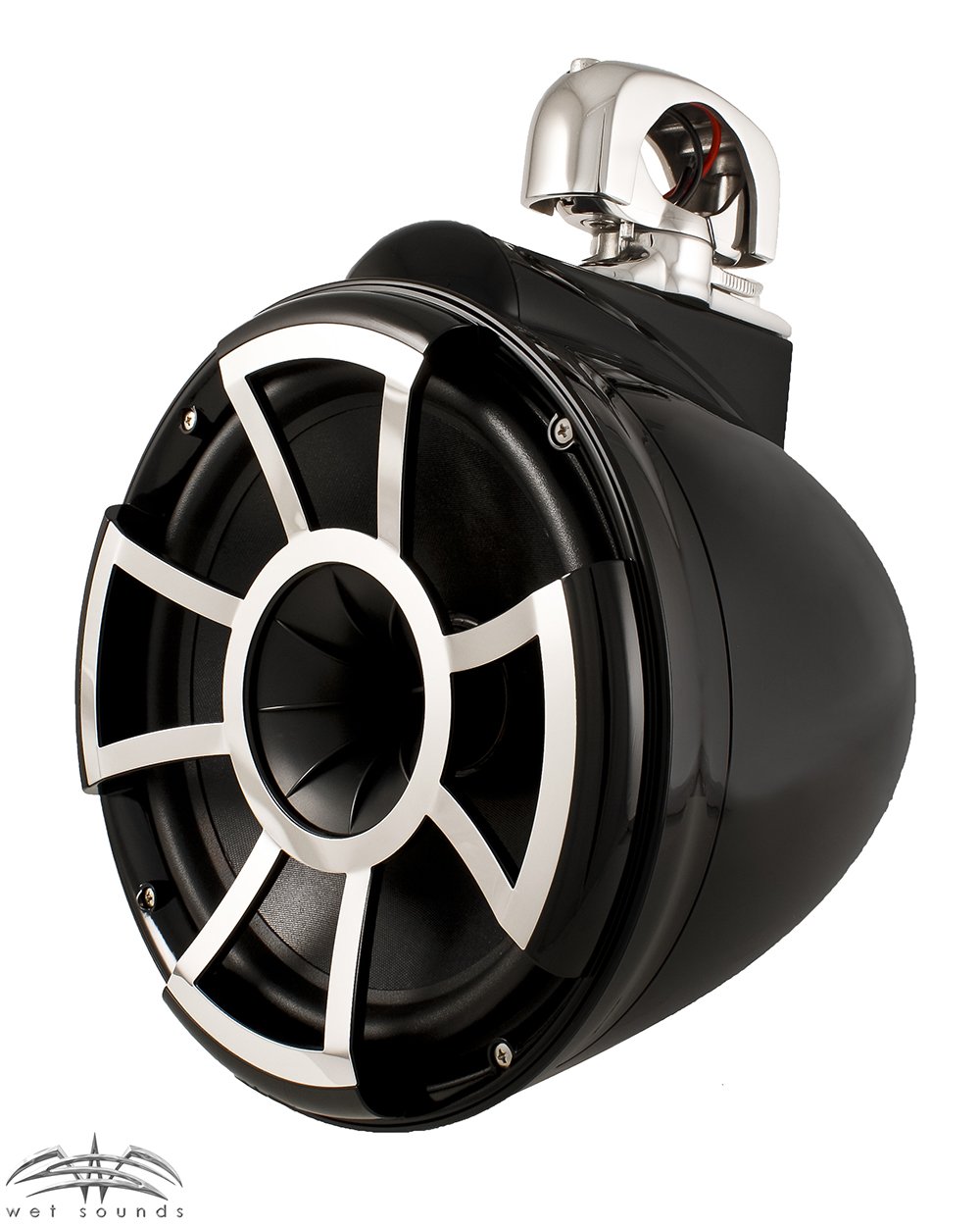 Wet Sounds REV10B-SC 10 Inch Black Marine Tower Speakers with Stainless Steel Swivel Clamps & SYN-DX2.3 1200W Amplifier - Premium Waterproof Boat Audio System for Wakeboarding, Yachting, and Outdoor Water Sports
