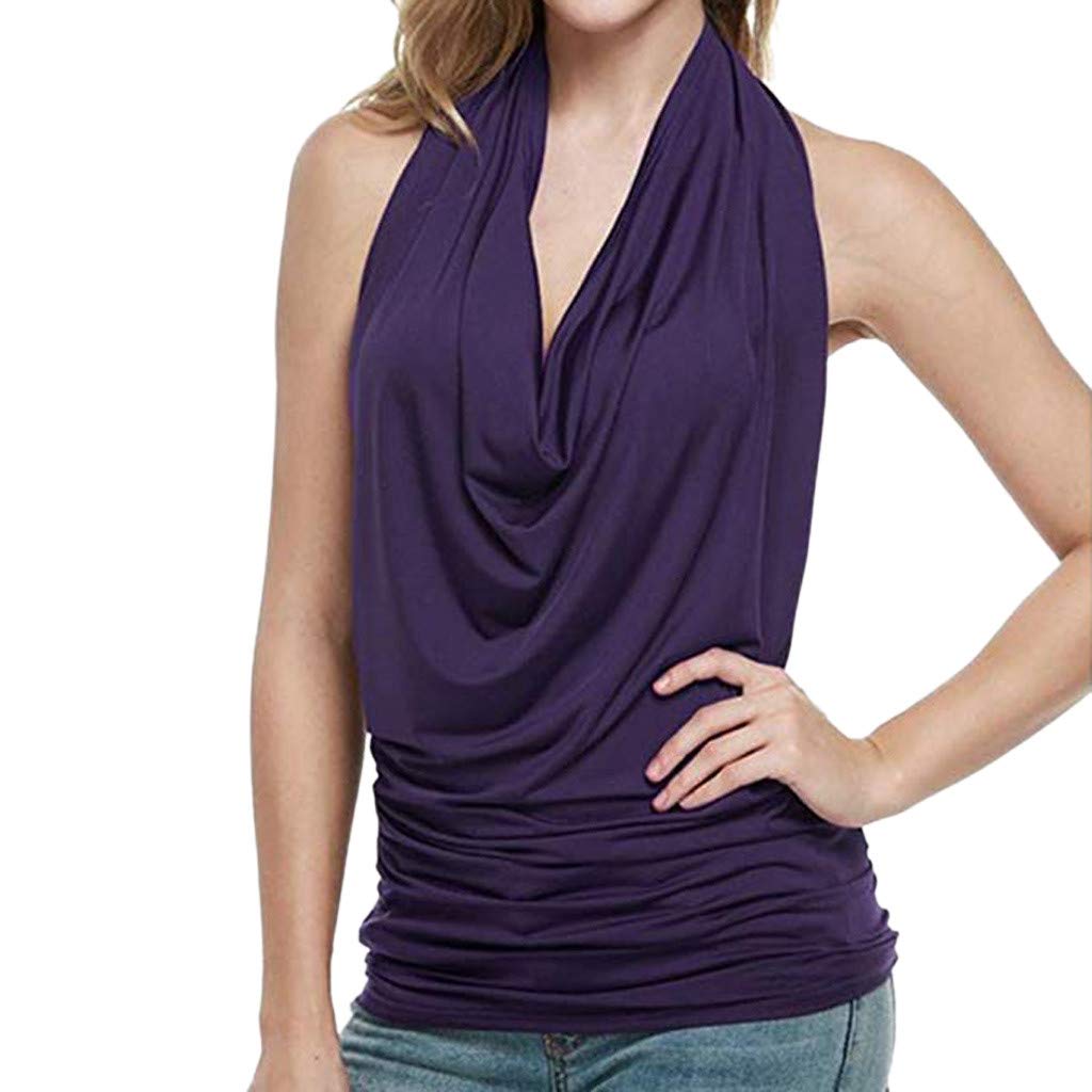 Sexy Backless Halter Vest Top for Women - Sleeveless Cowl Neck Drape Blouse - Perfect for Date Night, Club Wear & Summer Outfits