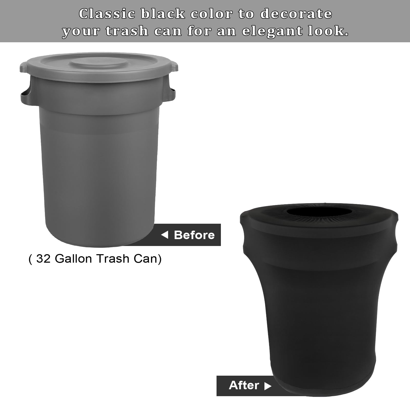 32 Gallon Stretch Spandex Trash Can Cover - 2 Pack Outdoor Fitted Waste Container Covers for Round Garbage Bins | Waterproof & UV Resistant | Perfect for Wedding, Party, Fundraiser Decor & Outdoor Events (Black) - No Trash Can Included