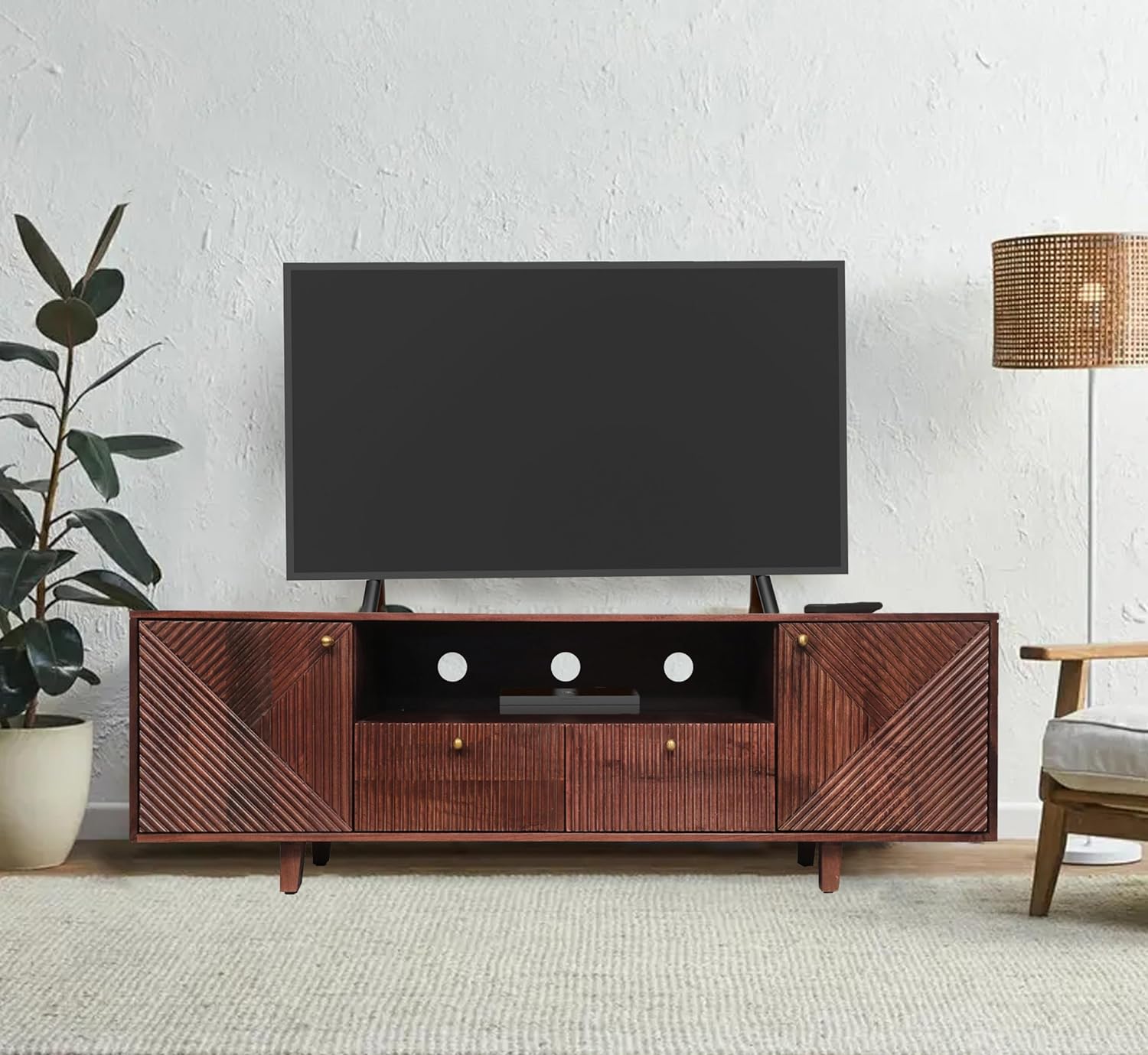 Corsica Sloan Mango Wood Console Table with Wheels - Rustic Mahogany TV Stand for Living Room, Entryway, or Bedroom Storage