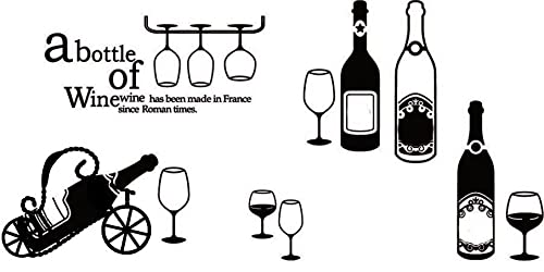 BIBITIME Wine Lettering Stickers - Decorative PVC Wine Cup & Red Wine Design Decals for Kitchen, Bar, Hotel - Perfect for Windows, Walls & Glass Decor