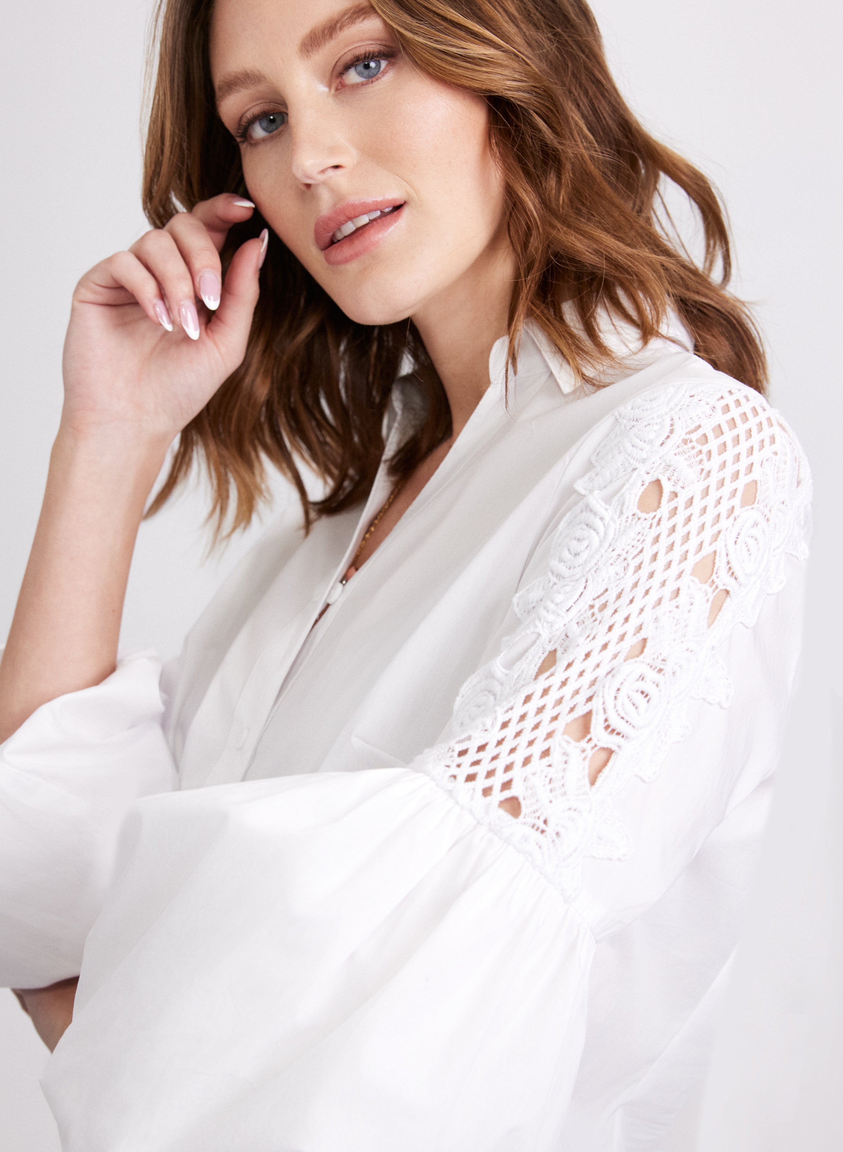 Embroidered Trim Blouse for Women - Elegant Floral Lace Top - Stylish Casual & Office Wear - Perfect for Parties, Dating & Work Outfits