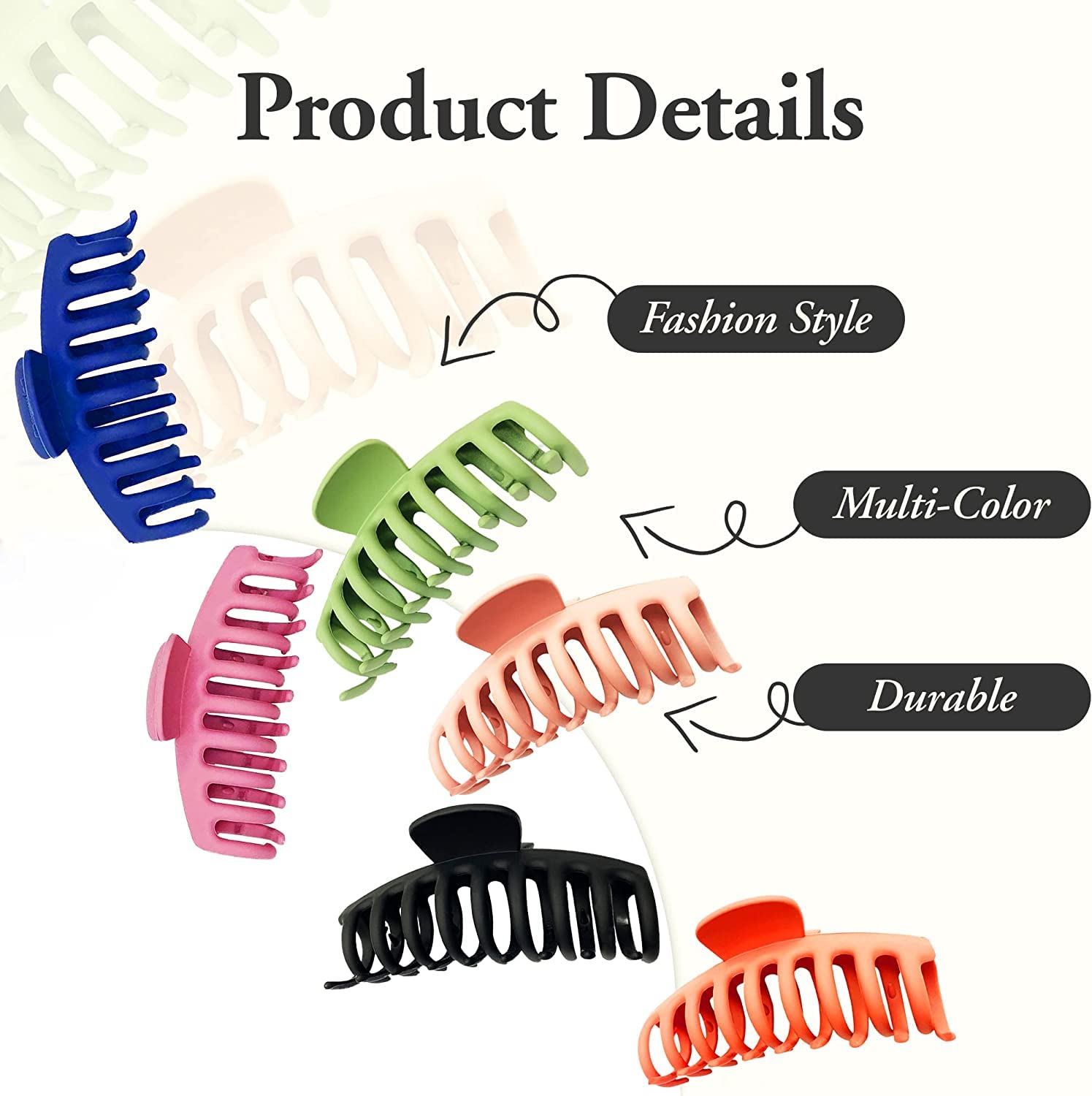 **Minta Non-Slip Hair Claw Clips - 6 Pack Matte Hair Clips for Women & Girls, Perfect for Thick, Straight, Curly, Fine & Wavy Hair - Great for Work, Gym, Travel & Everyday Styling**