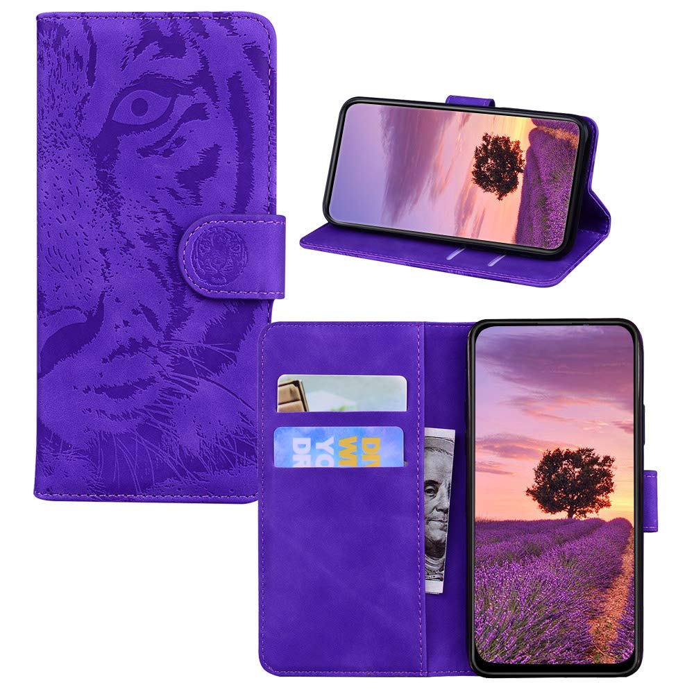 Premium IVY Tiger Pattern Wallet Case for iPhone Xs Max - Purple PU Leather Phone Cover with Card Slots | Perfect for Everyday Use, Travel & Shopping