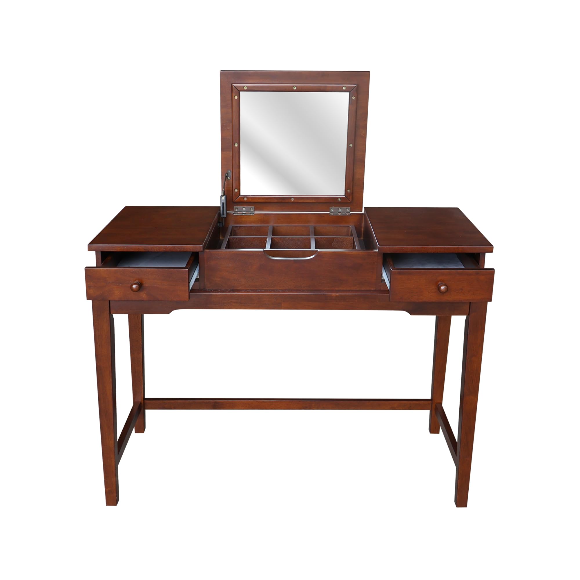 International Concepts Vanity Table with Mirror, Espresso Finish - Elegant Dressing Table for Makeup & Jewelry Organization - Perfect for Bedroom, Bathroom, or Dressing Room Decor