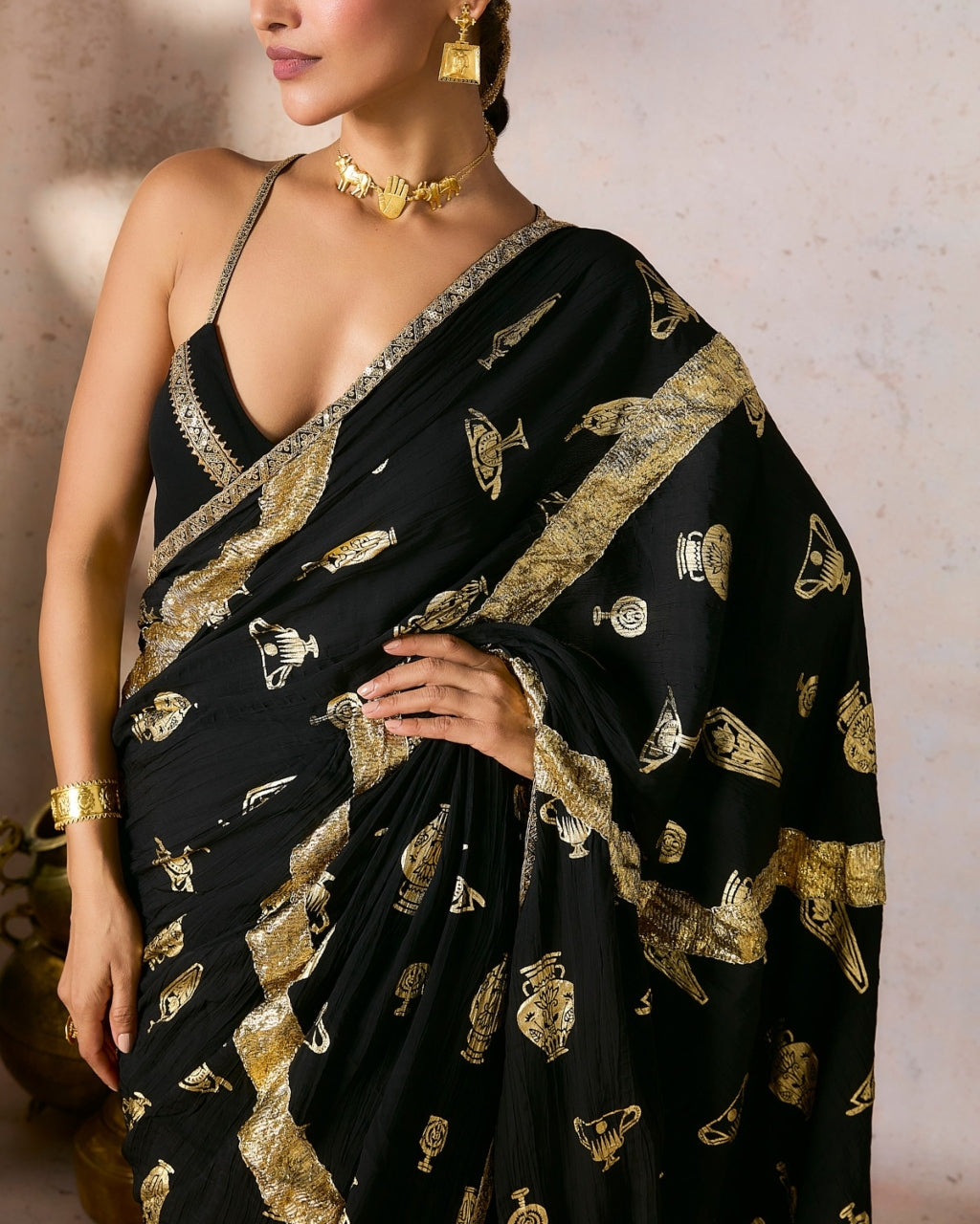 Black Potters Touch Gota Sari Set - Elegant Indian Traditional Dress for Women | Perfect for Weddings, Festivals & Special Occasions