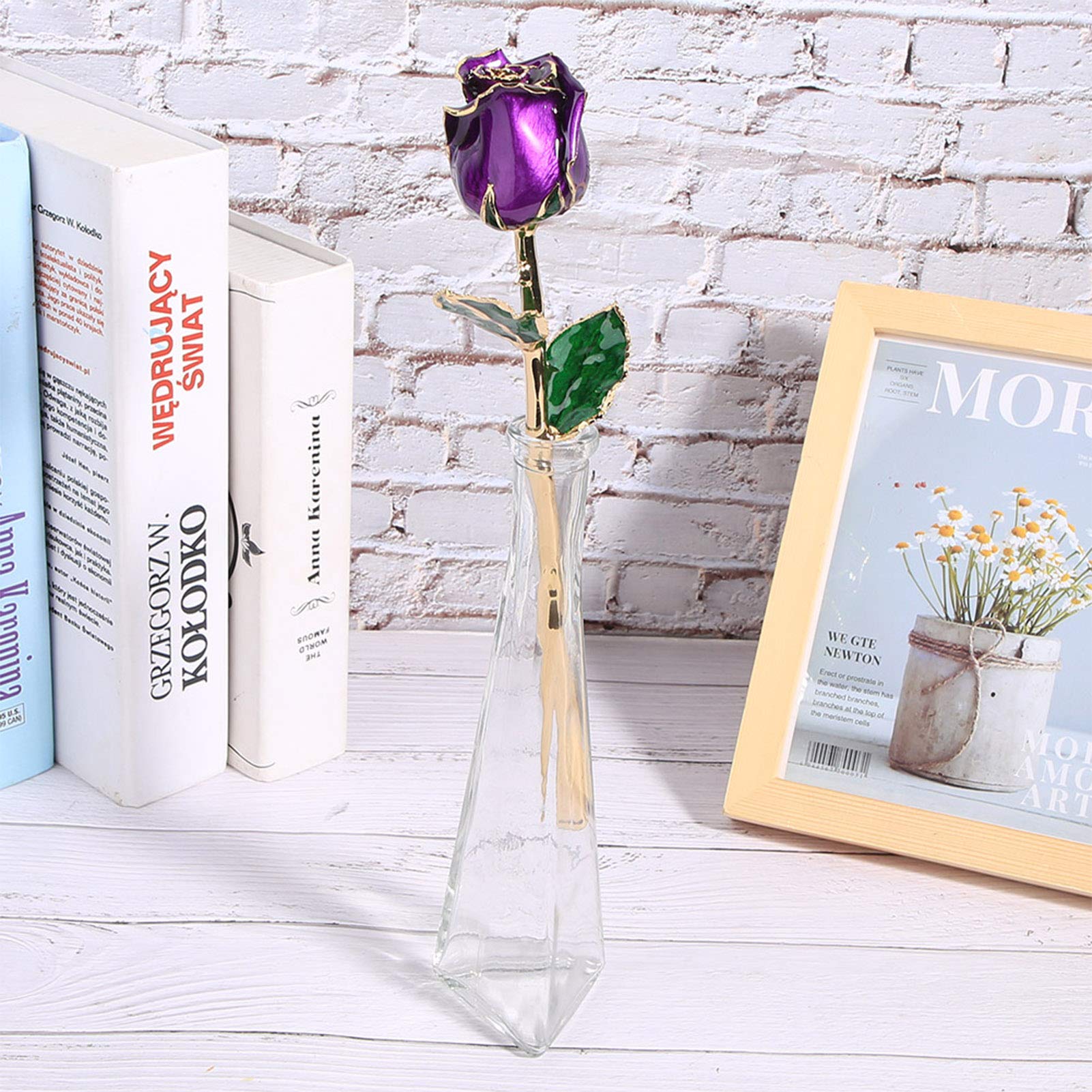 24K Gold Dipped Purple Preserved Rose in Glass Dome - Eternal Flower Gift for Wife, Mother, Girlfriend - Birthday, Christmas, Valentine's Day, Anniversary Present - Romantic Home Decor & Special Occasion Gift