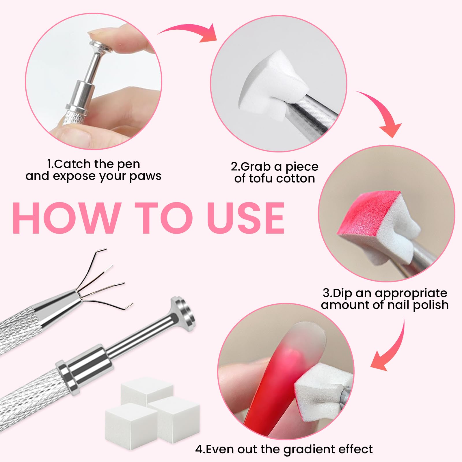150Pcs Soft Nail Art Sponges for Ombre & Gradient Nails - Includes Metal Grabbing Pen - Professional Salon & DIY Home Manicure Supplies - Perfect for French Tips, Acrylics & Gel Polish Application