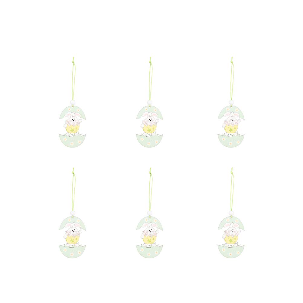 VALICLUD 6-Piece Wooden Easter Egg Decorations Set - 3 Bags with Bunny Eggshell Pendants for Easter Party, Home Decor & Spring Celebration (Yellow) - Perfect for Easter Egg Hunts, Tree Ornaments & Festive Table Centerpieces