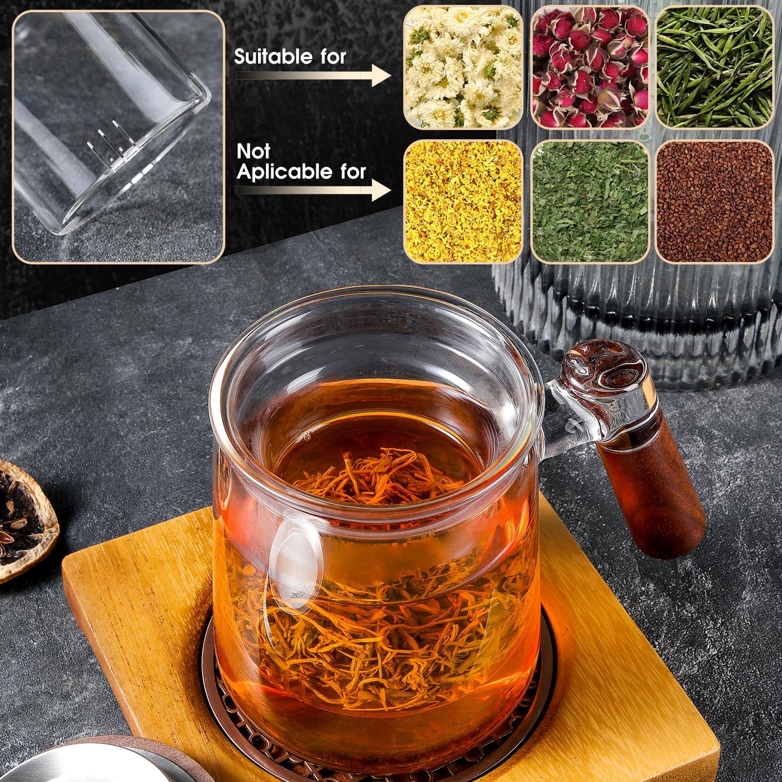 17oz/500ml Borosilicate Glass Tea Cup with Infuser & Lid - Heat Resistant, Microwave & Dishwasher Safe Loose Leaf Tea Mug - Perfect for Home, Office, and Gift Giving