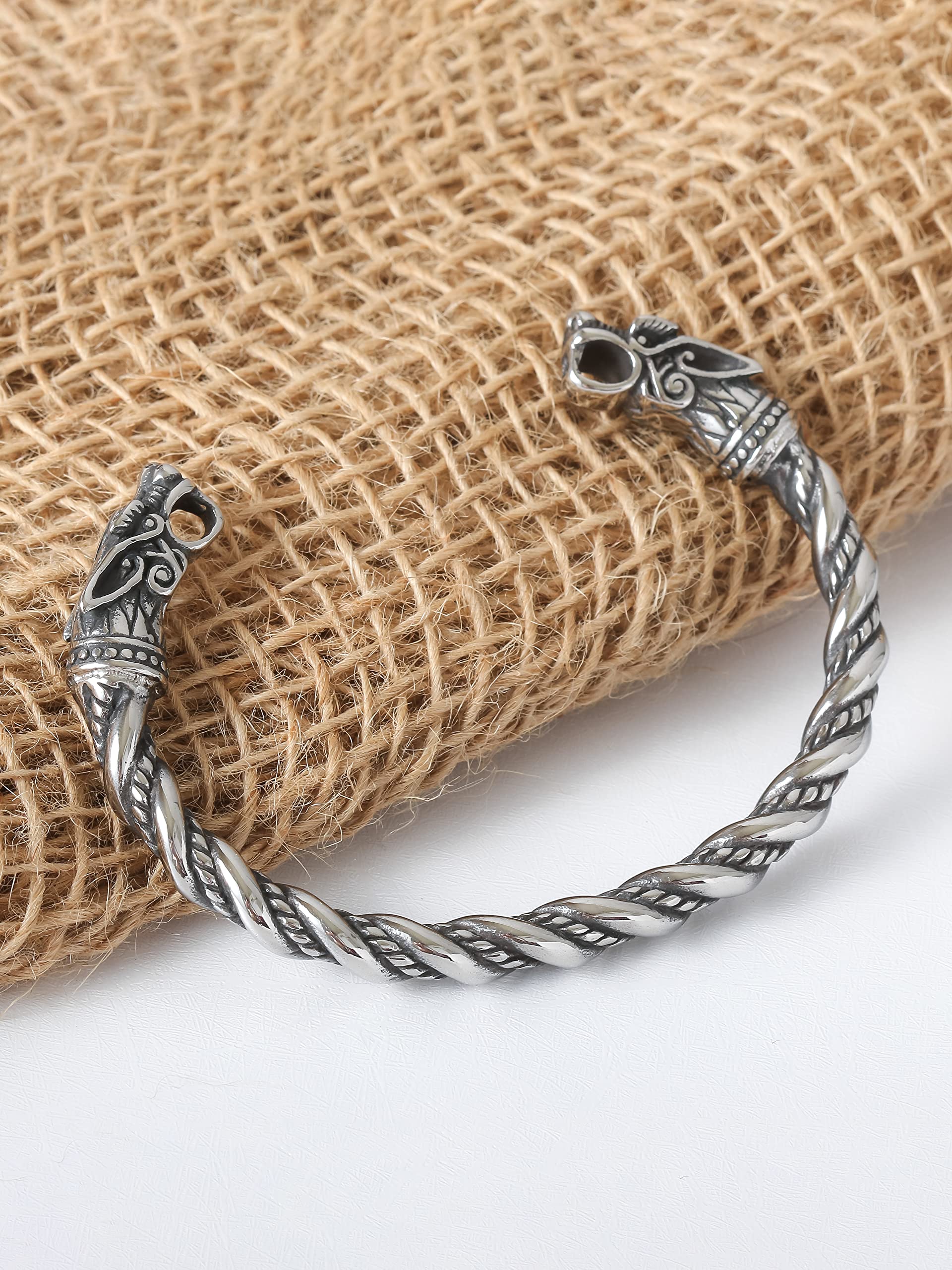HAQUIL Stainless Steel Viking Twisted Cuff Bracelet for Men - Norse Arm Ring Jewelry Gift - Perfect for Viking Lovers, Cosplay & Medieval Reenactments