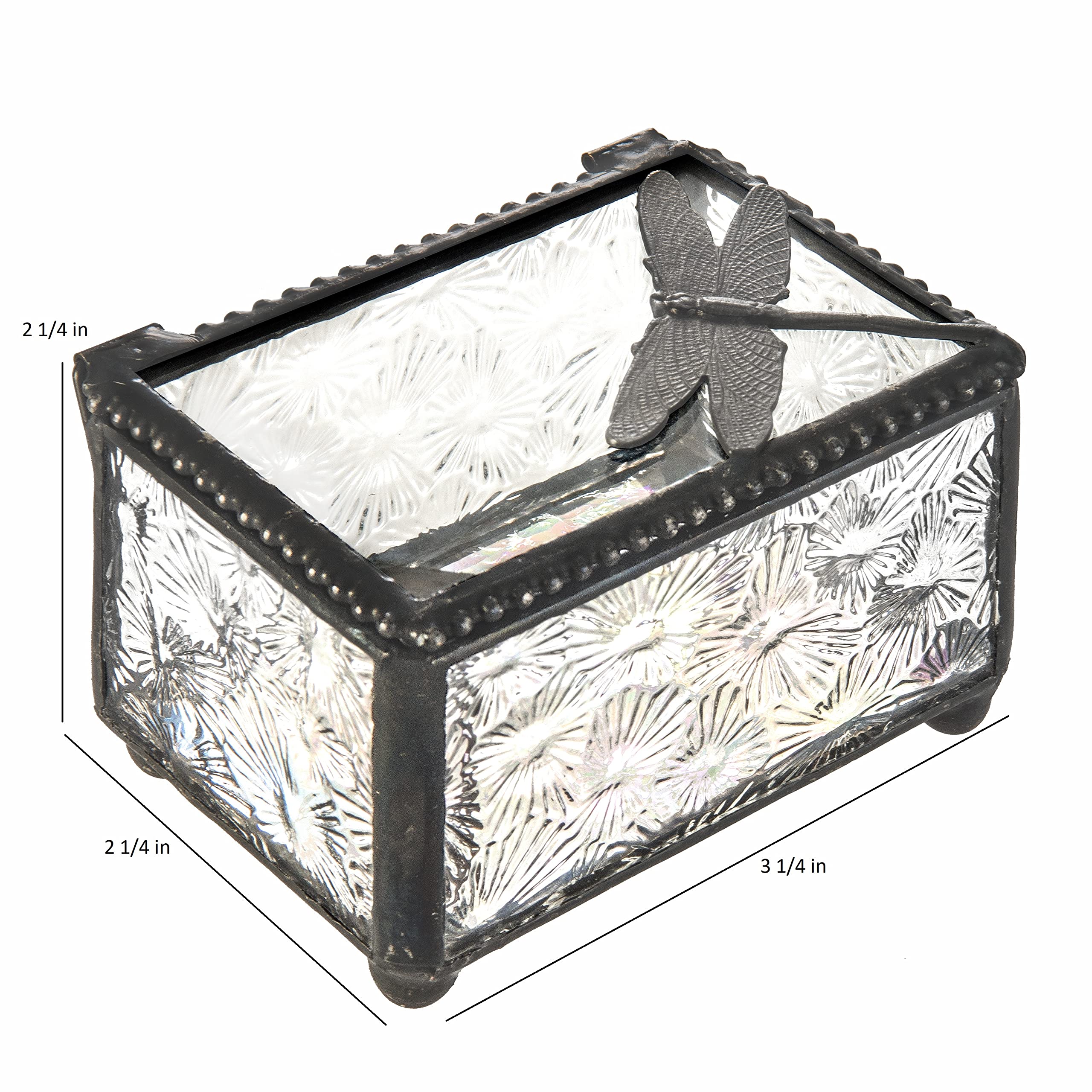 J Devlin Glass Art - Handmade Dragonfly Trinket Box for Jewelry, Rings & Keepsakes - Elegant Glass Storage Box with Lid - Perfect for Home Decor, Gift Giving & Collectibles (Box 291)